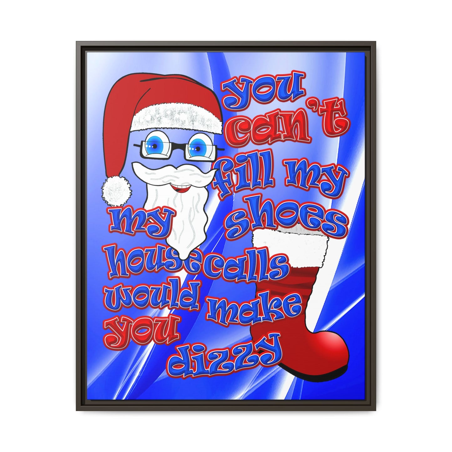 santa's shoes - framed canvas art (blue-white wave)