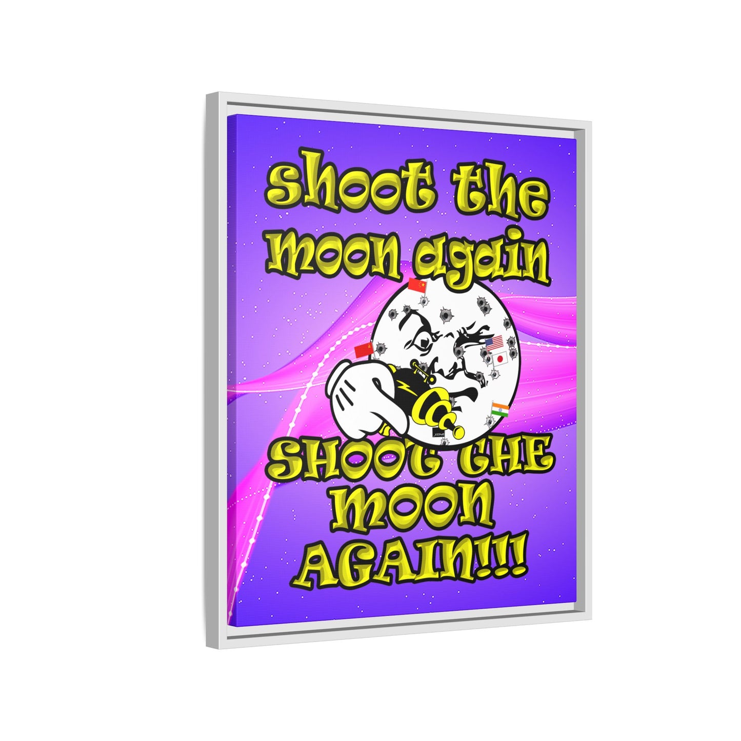 shoot the moon again - framed canvas art (purple-pink wave)