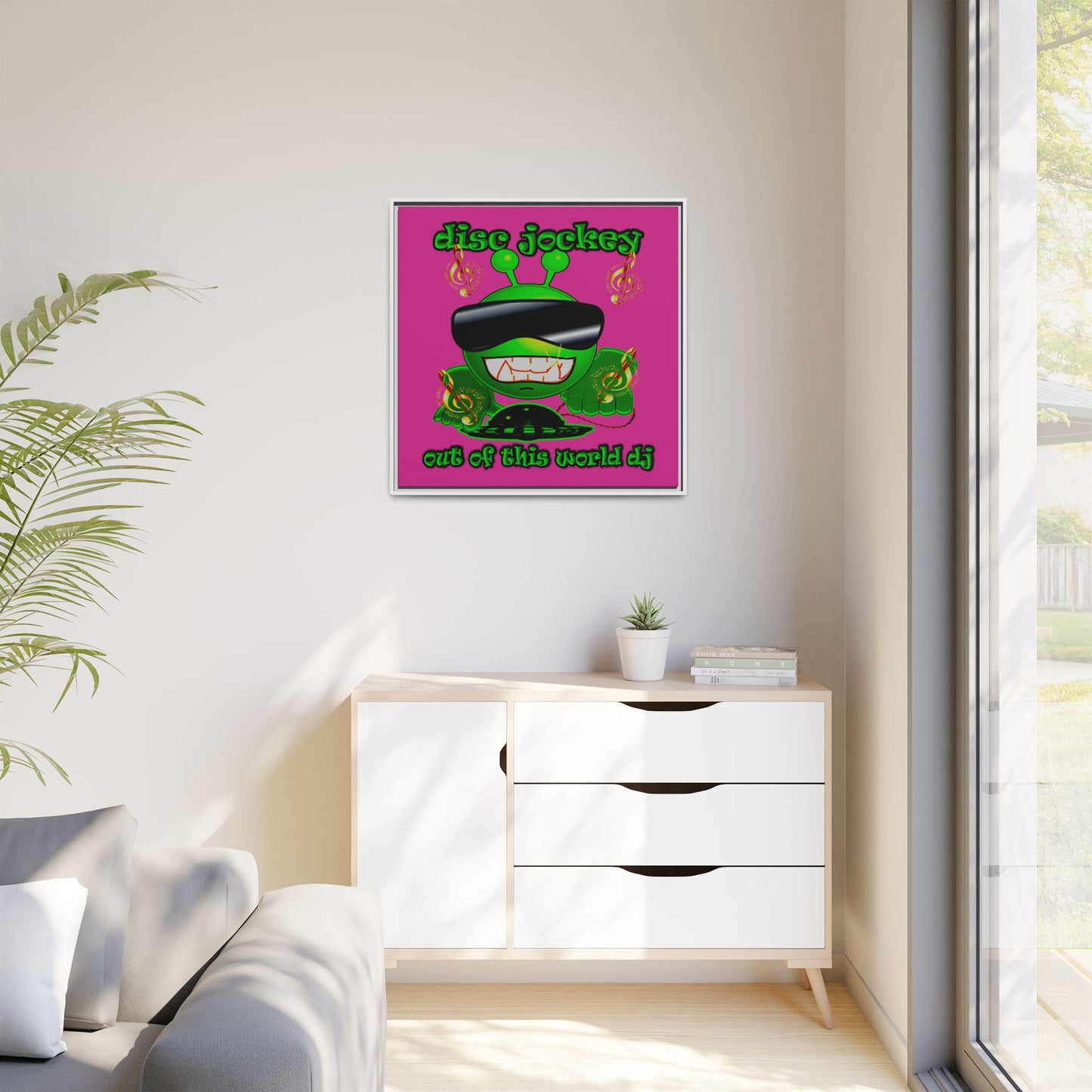 disc jockey - framed canvas art (pink)