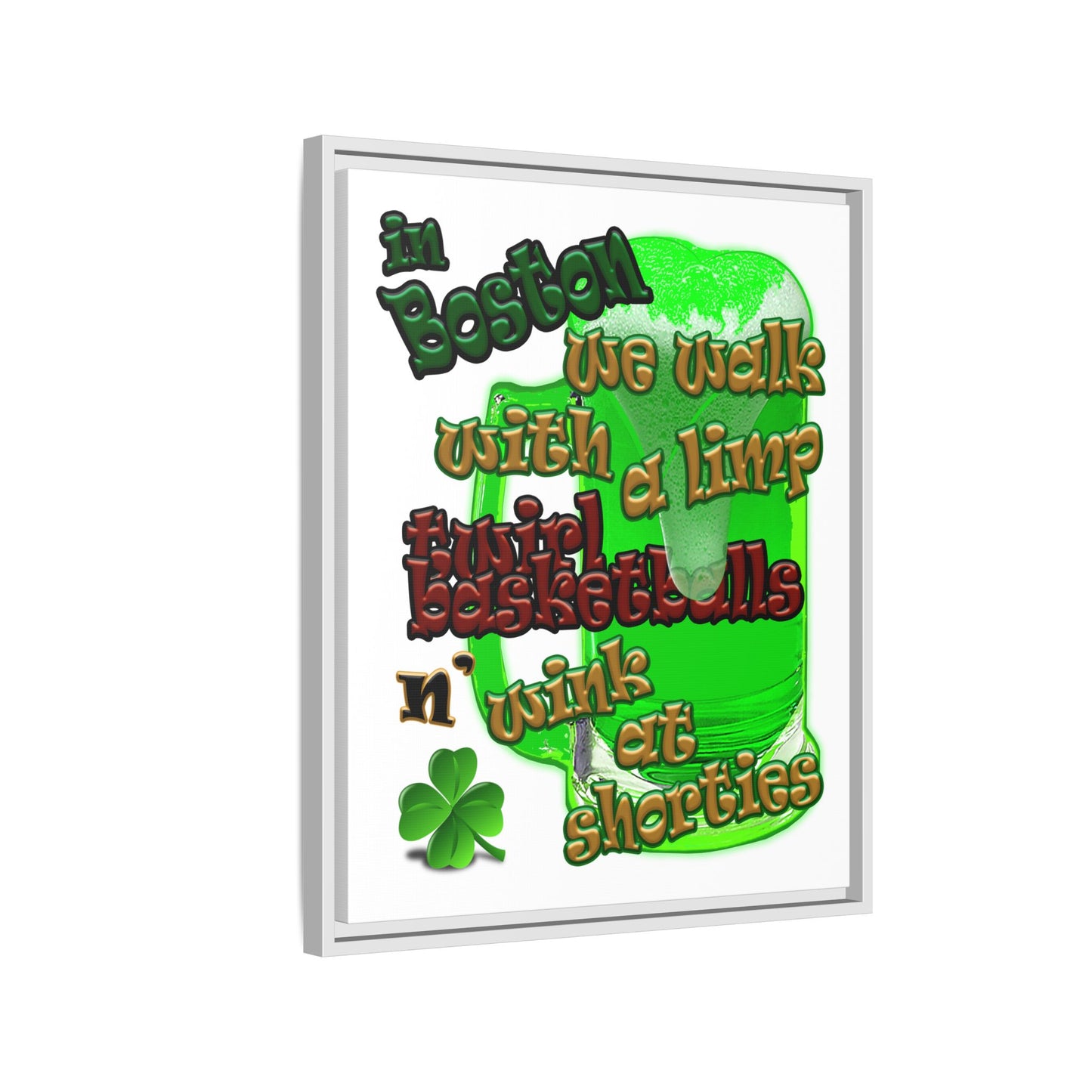 celtics logo - framed canvas art (white)