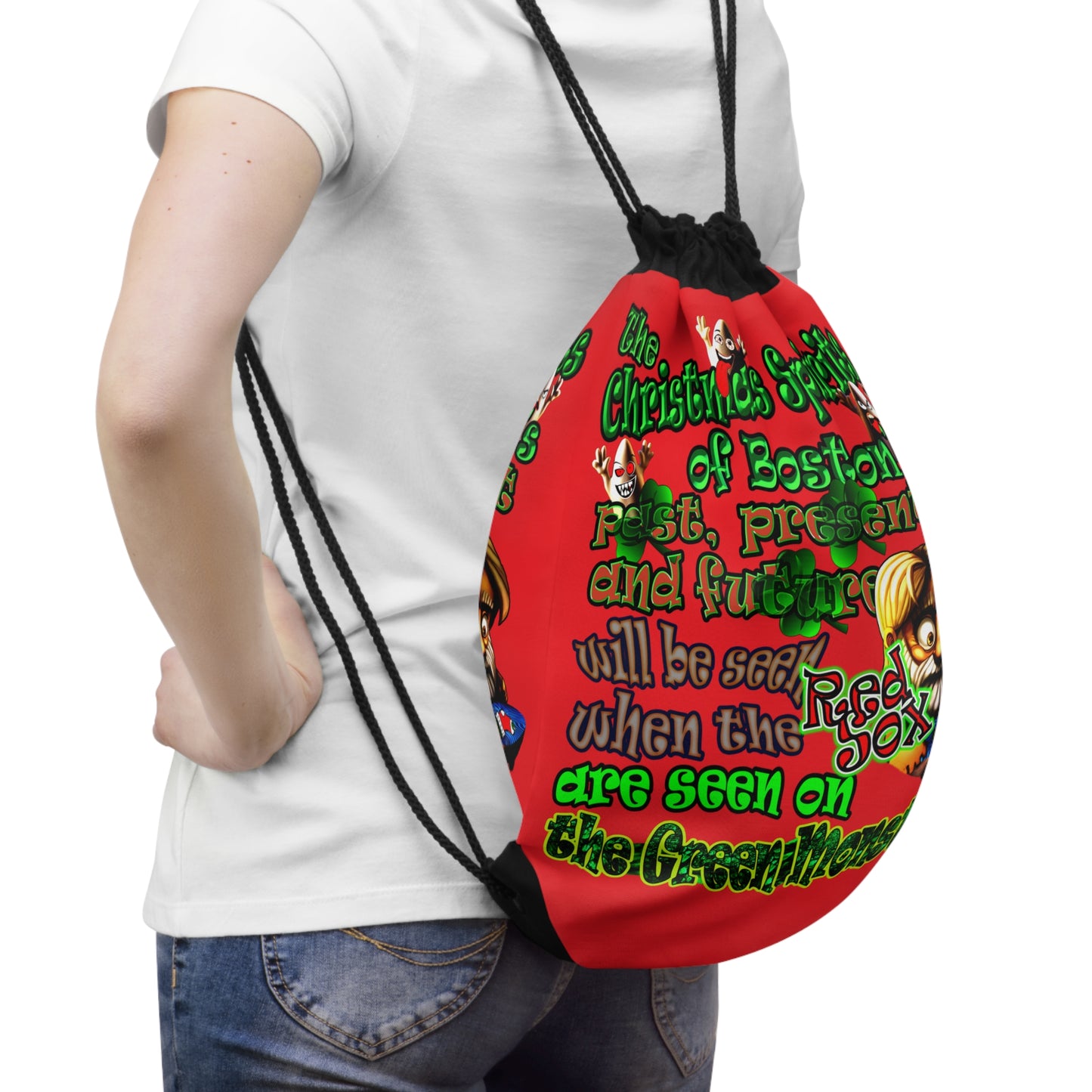 christmas spirits of boston - Drawstring Bag (red)