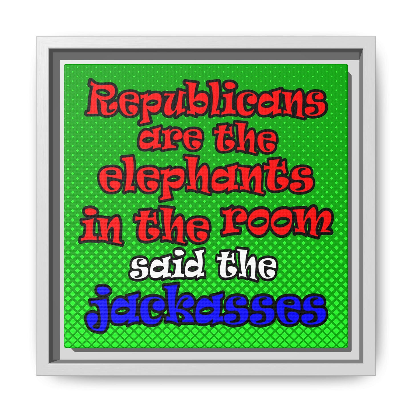 donkeys and elephants - framed canvas art (logo green)