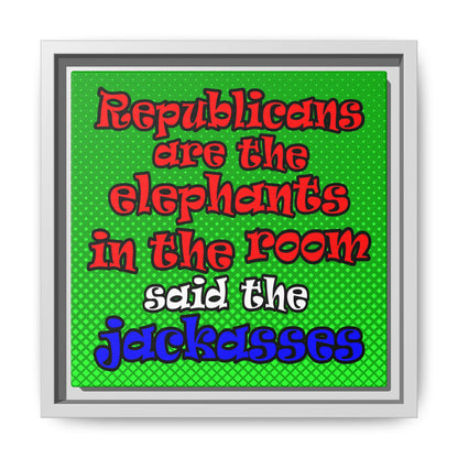 donkeys and elephants - framed canvas art (logo green)
