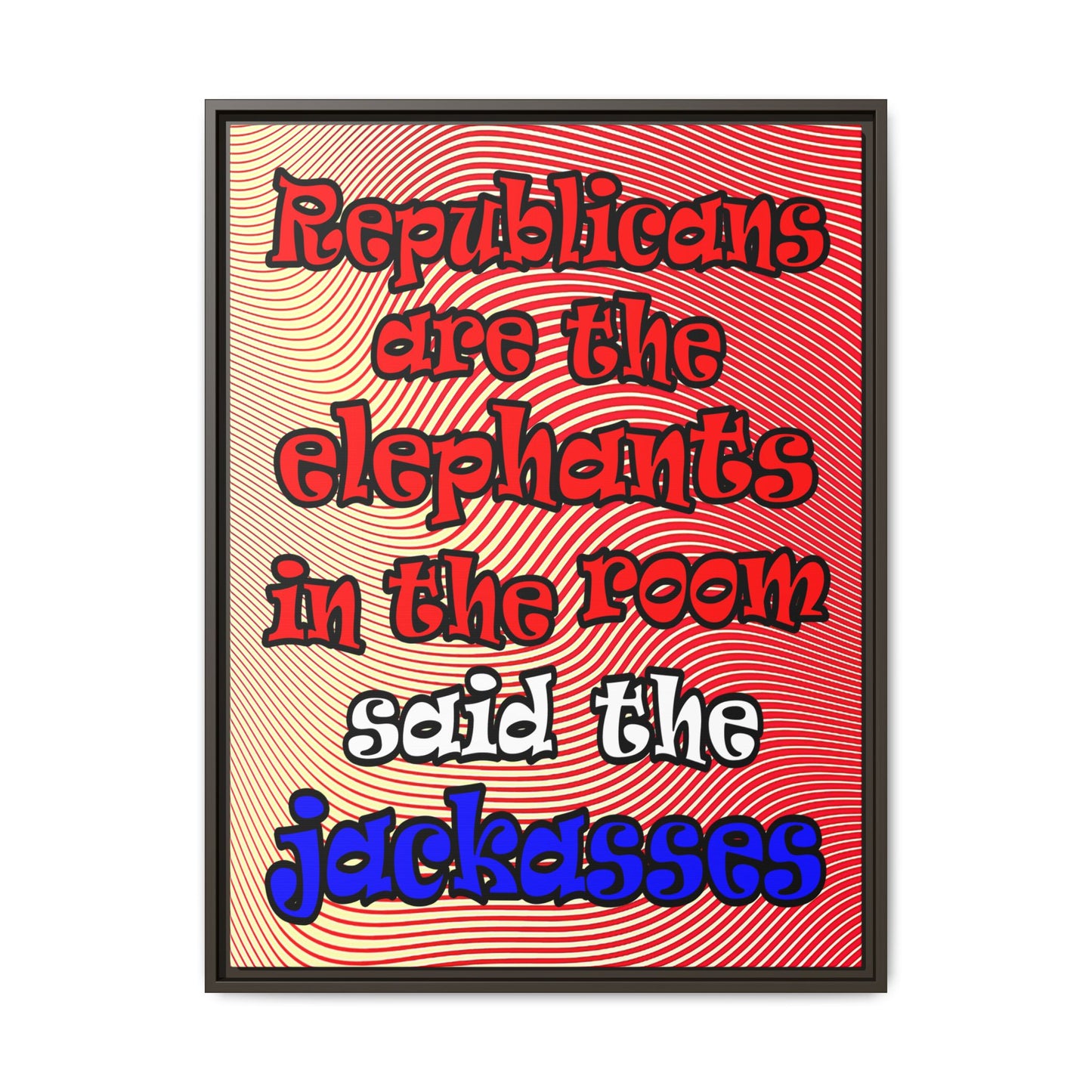 donkeys and elephants - framed canvas art (yellow-orange wave)