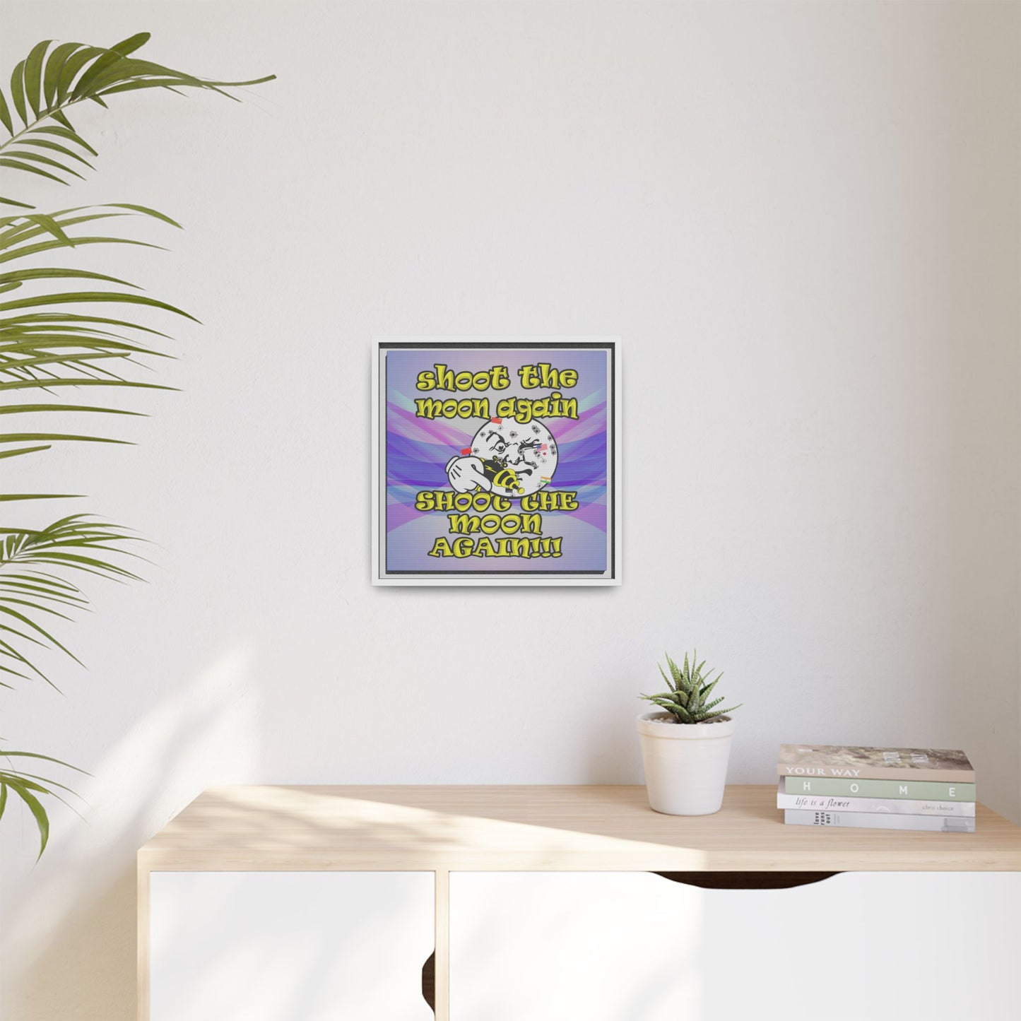 shoot the moon again - framed canvas art (light blue-pink wave)