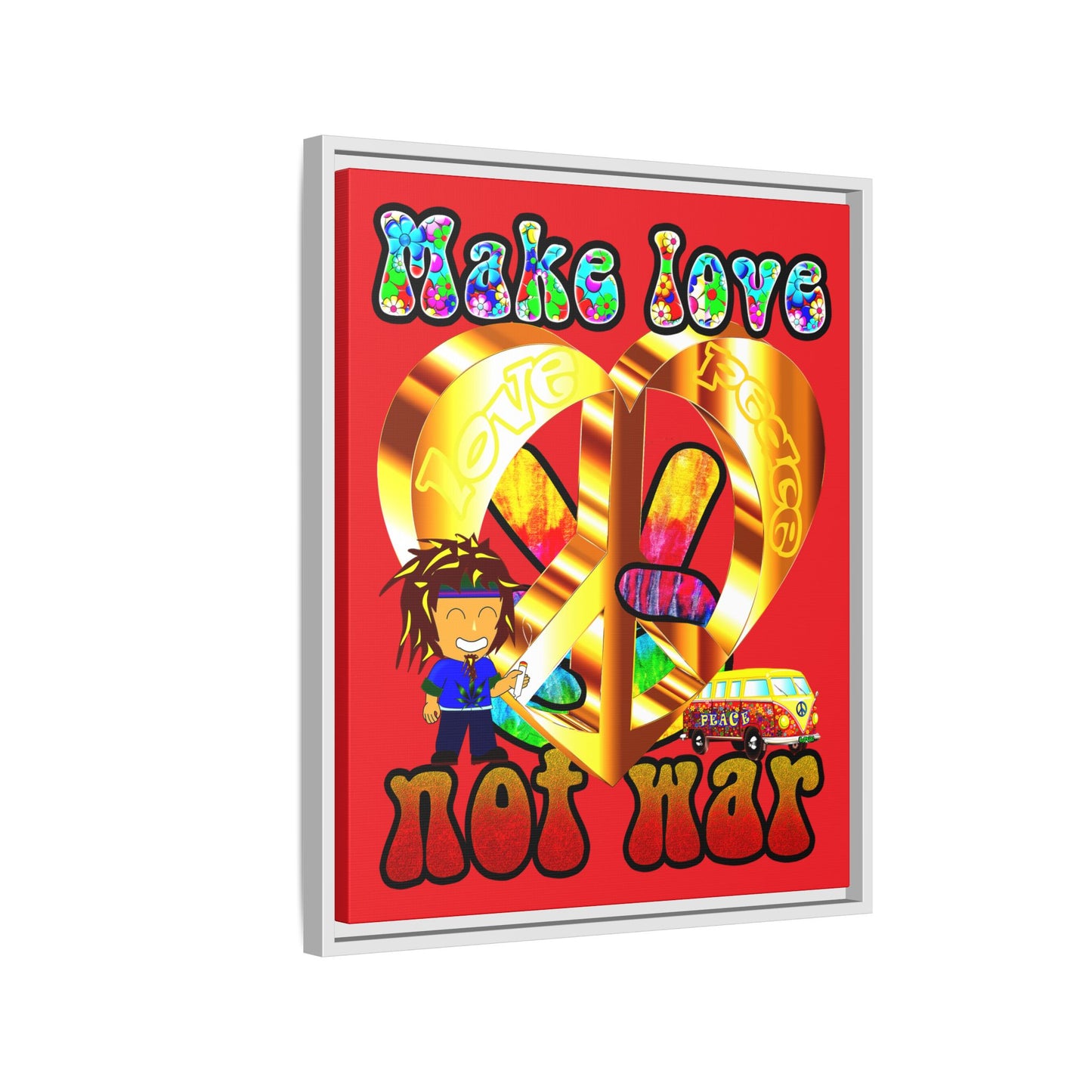 love peace - framed canvas art (red)