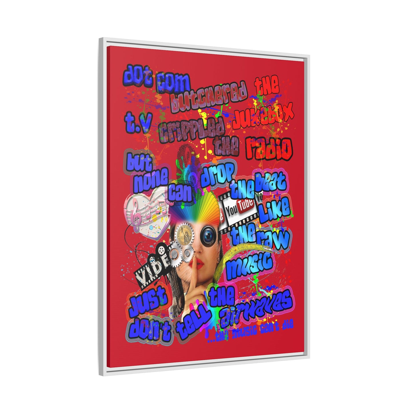 drop the beat - framed canvas art (dark red)