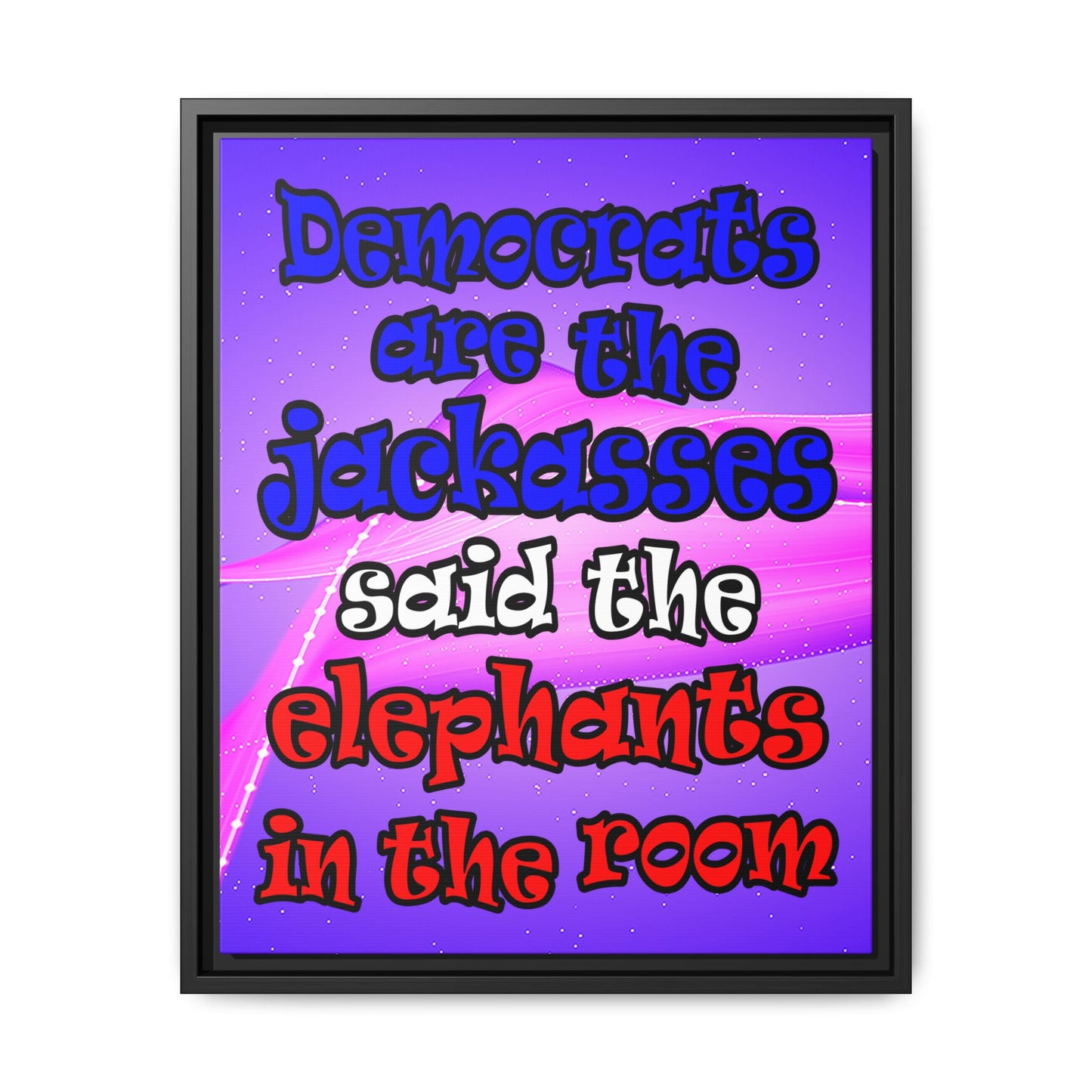 donkeys and elephants - framed canvas art (purple-pink wave)
