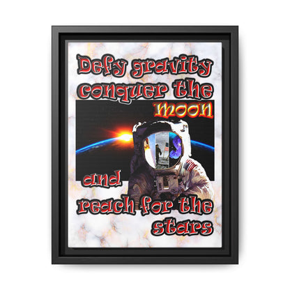 defy conquer reach - framed canvas art (white marble)