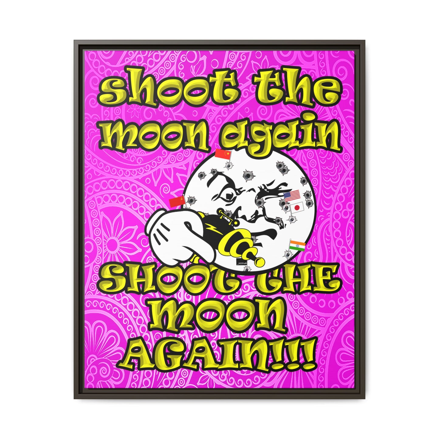 shoot the moon again - framed canvas art (pink swirl)