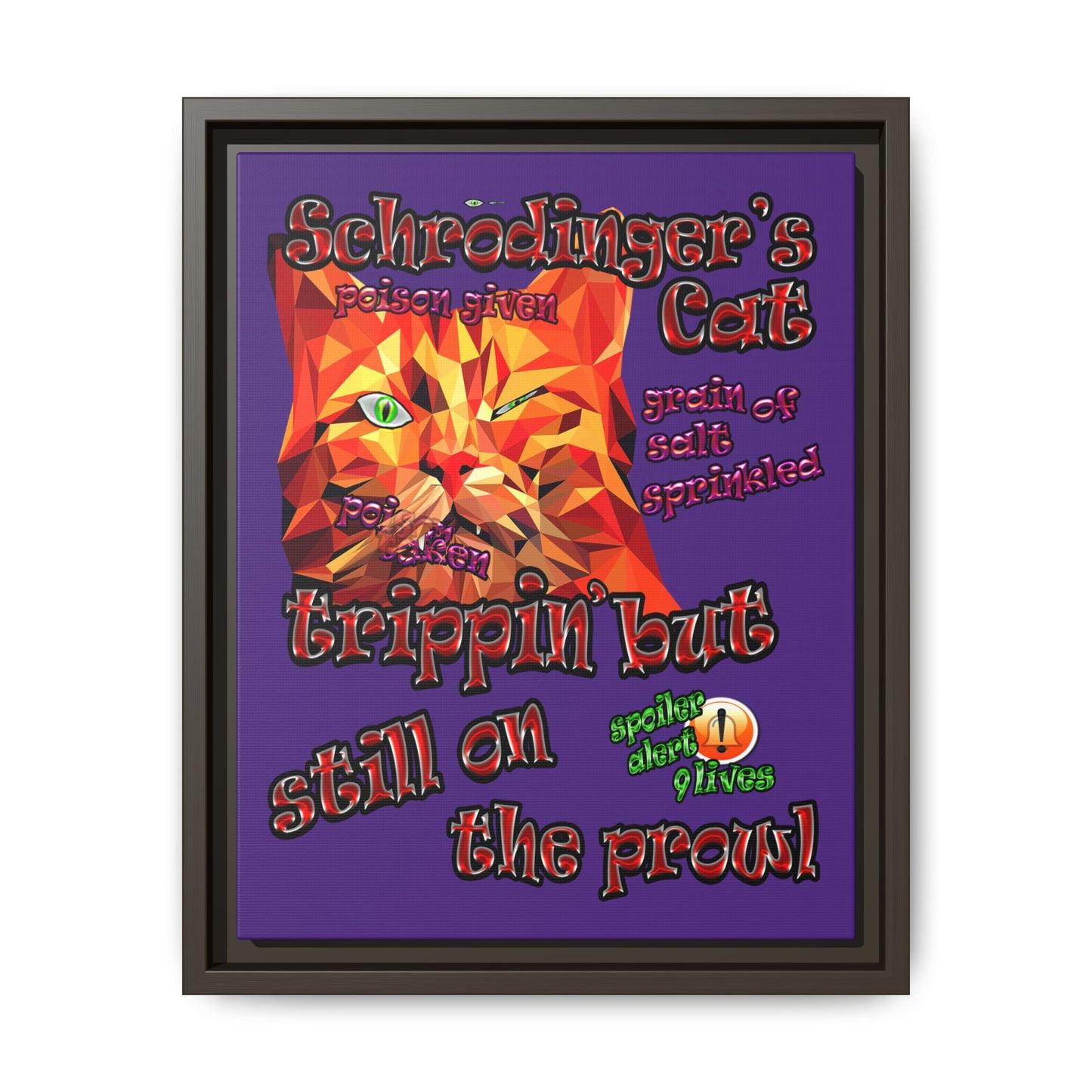 schrodinger's cat - framed canvas art (purple)