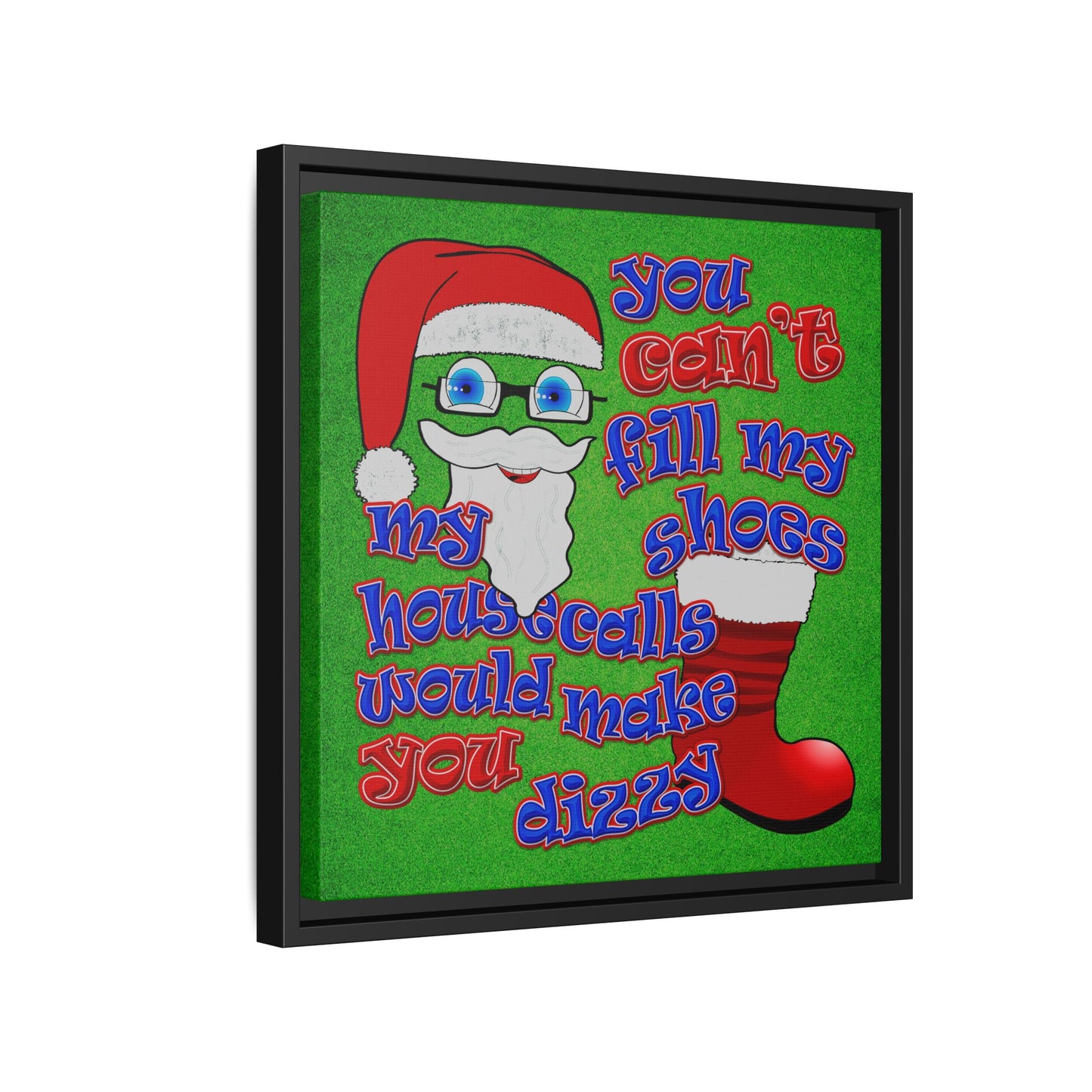 santa's shoes - framed canvas art (green turf)