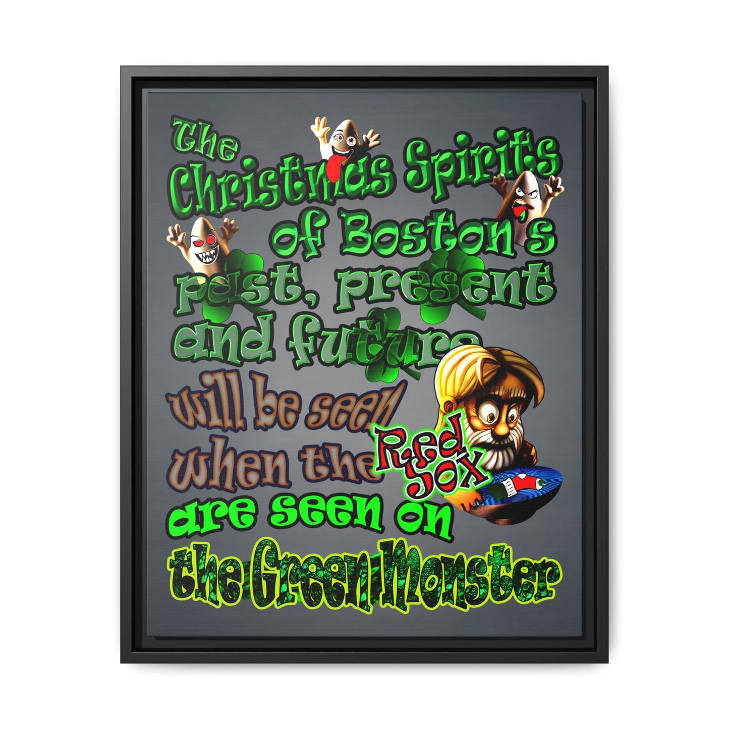 christmas spirits of boston - framed canvas art (grey-light grey)