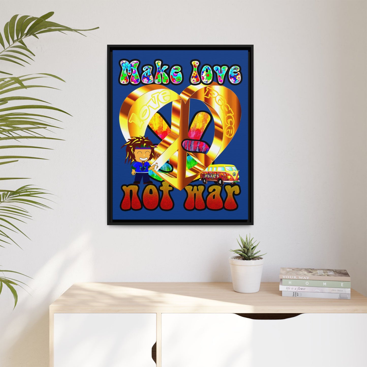 love peace - framed canvas art (dark blue)