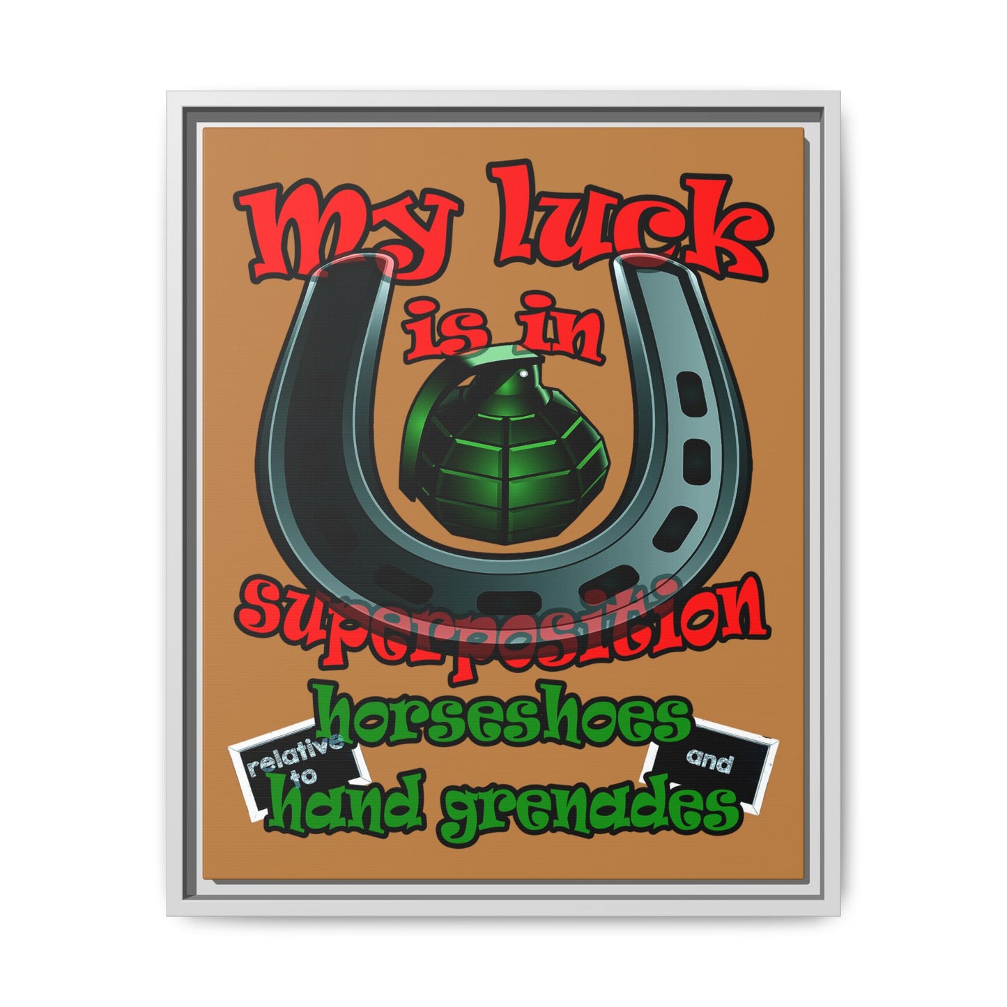 my luck - framed canvas art (light brown)