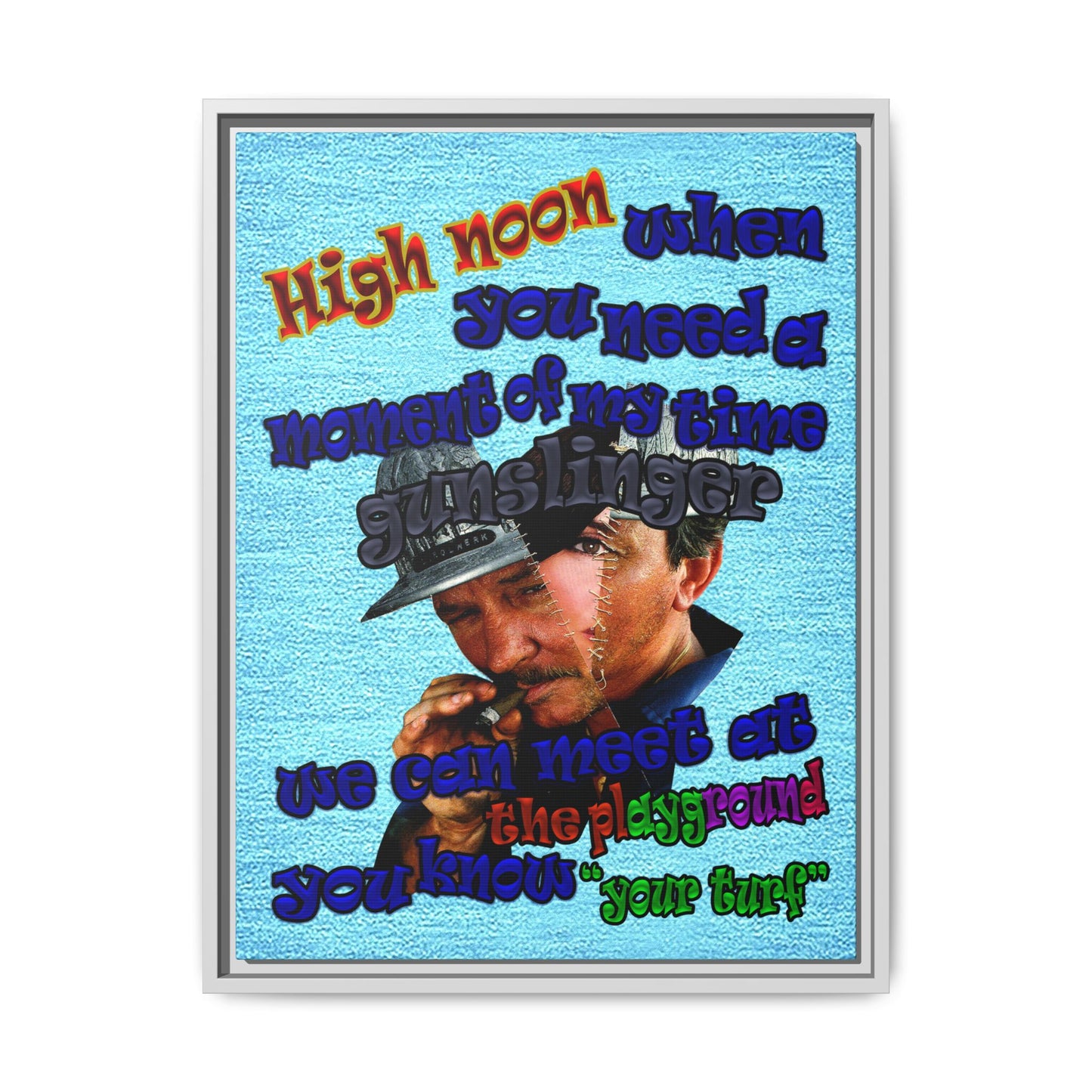 high noon - framed canvas art (faded blue)
