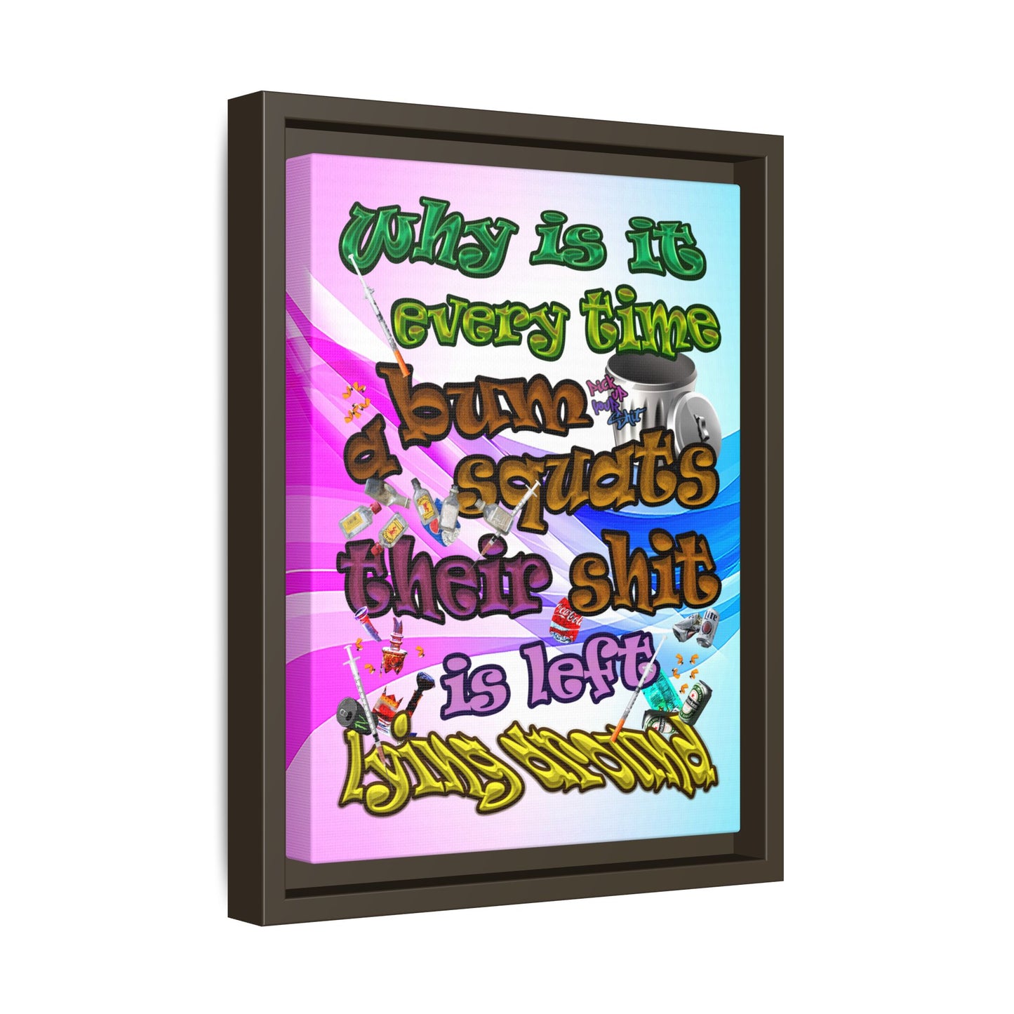 the bum's shit - framed canvas art (light blue-pink wave)