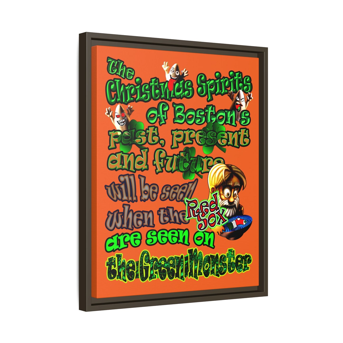 christmas spirits of boston - framed canvas art (orange)