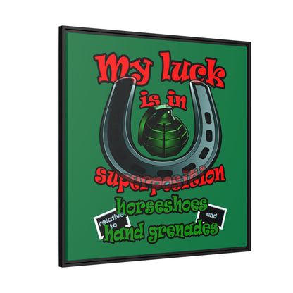 my luck - framed canvas art (dark green)