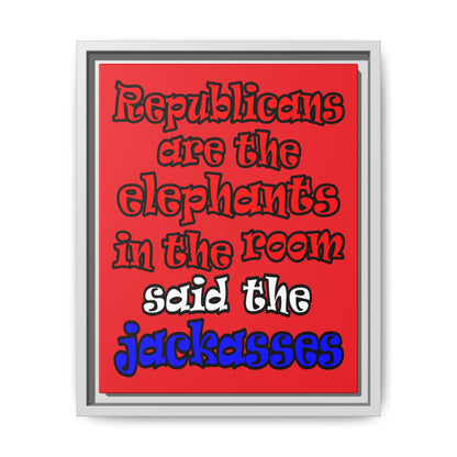 donkeys and elephants - framed canvas art (red)