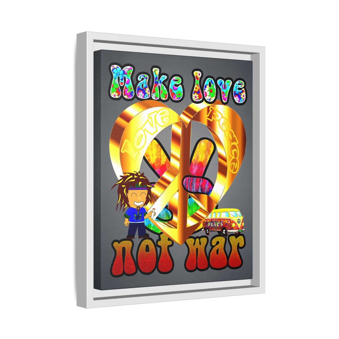 love peace - framed canvas art (grey-light grey)