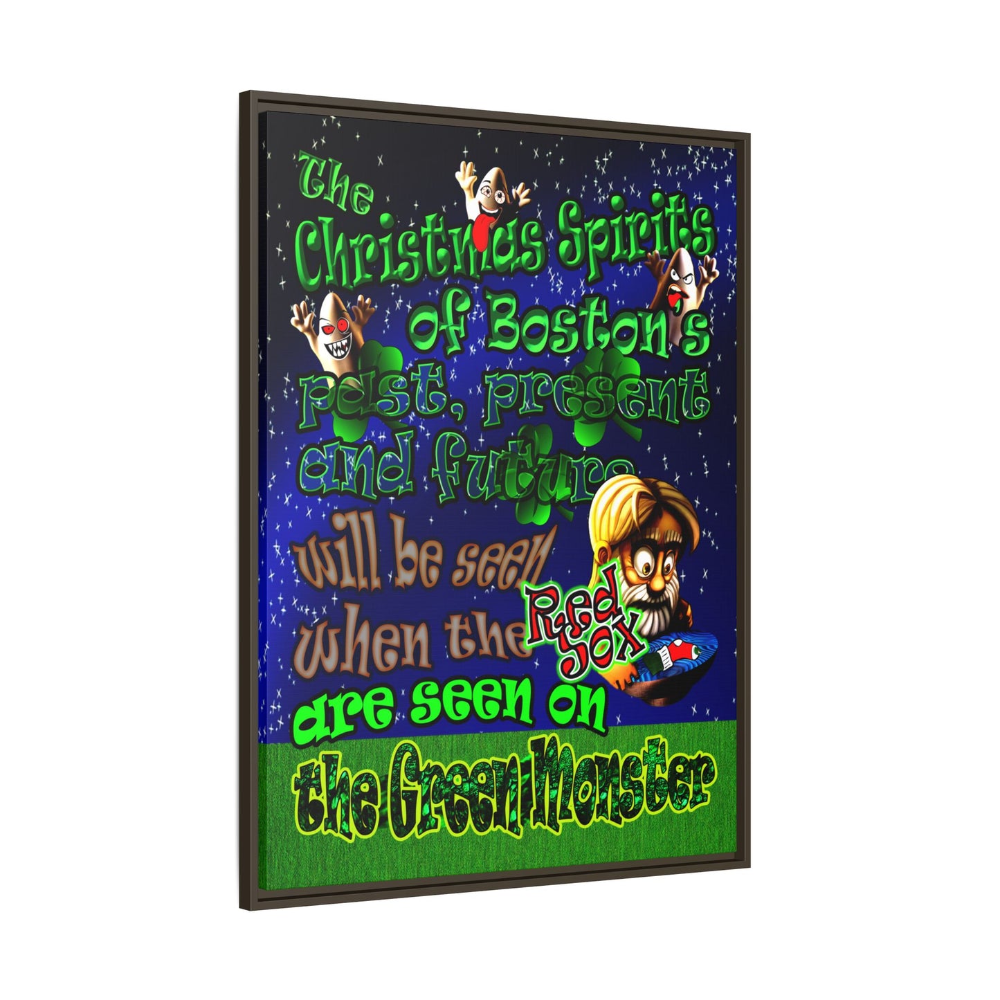 christmas spirits of boston - framed canvas art ('snoops' background)