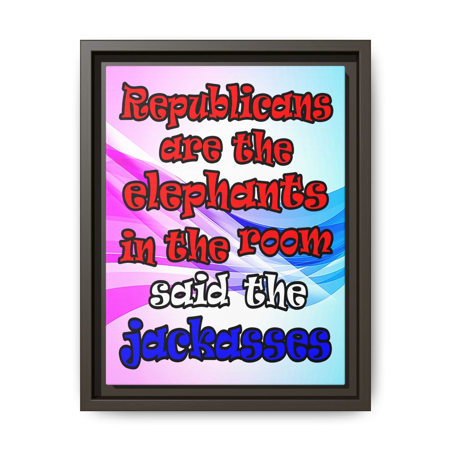 donkeys and elephants - framed canvas art (light blue-pink wave)