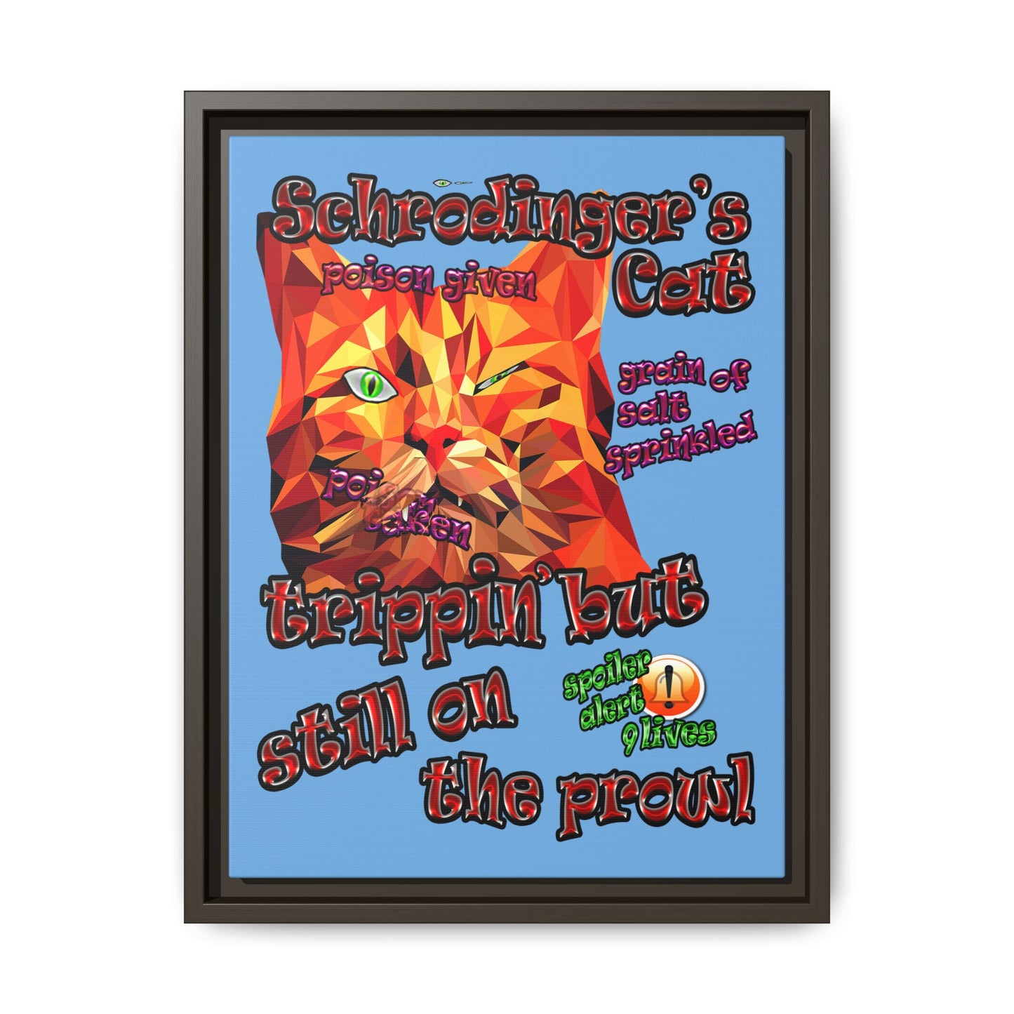 schrodinger's cat - framed canvas art (light blue)