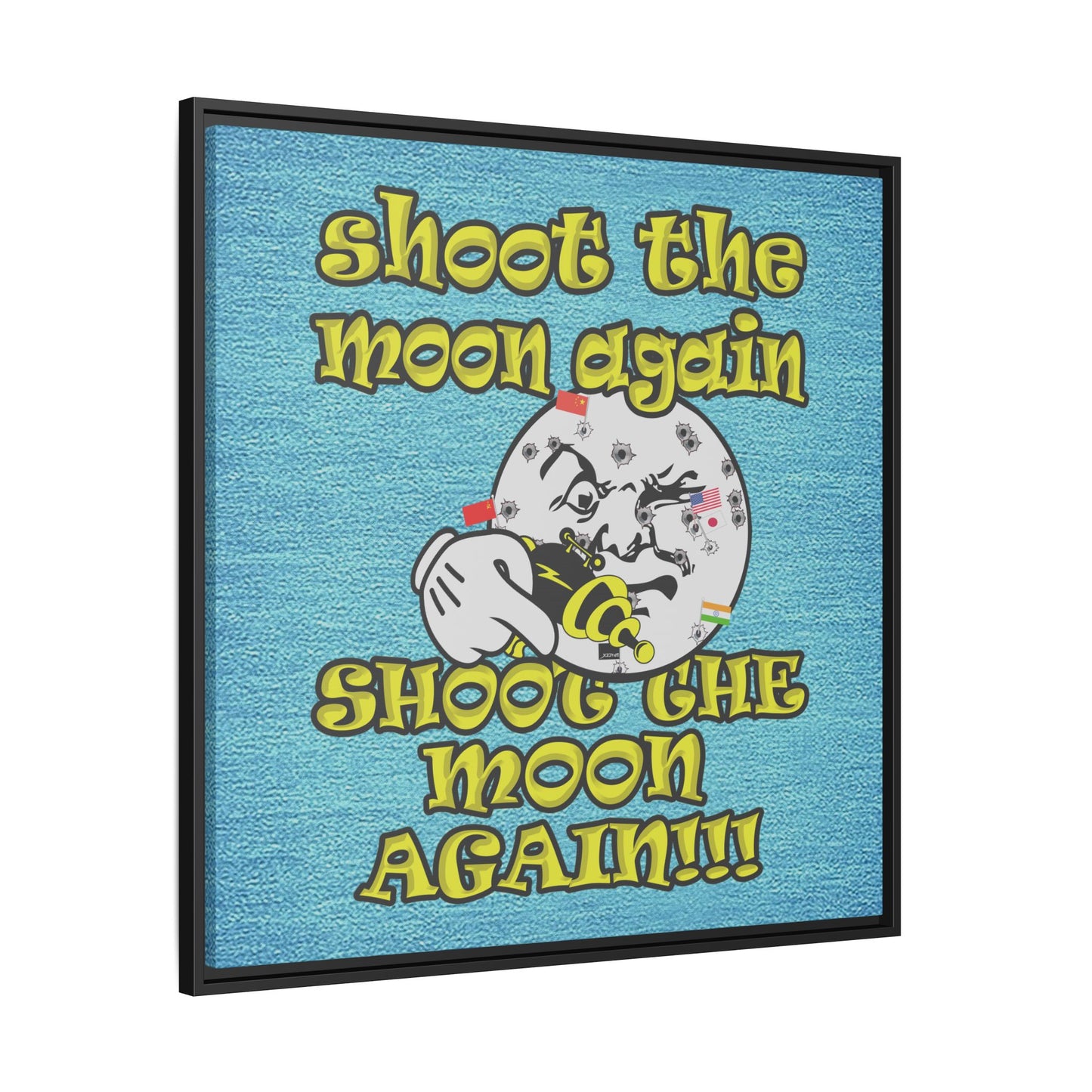 shoot the moon again - framed canvas art (faded blue)