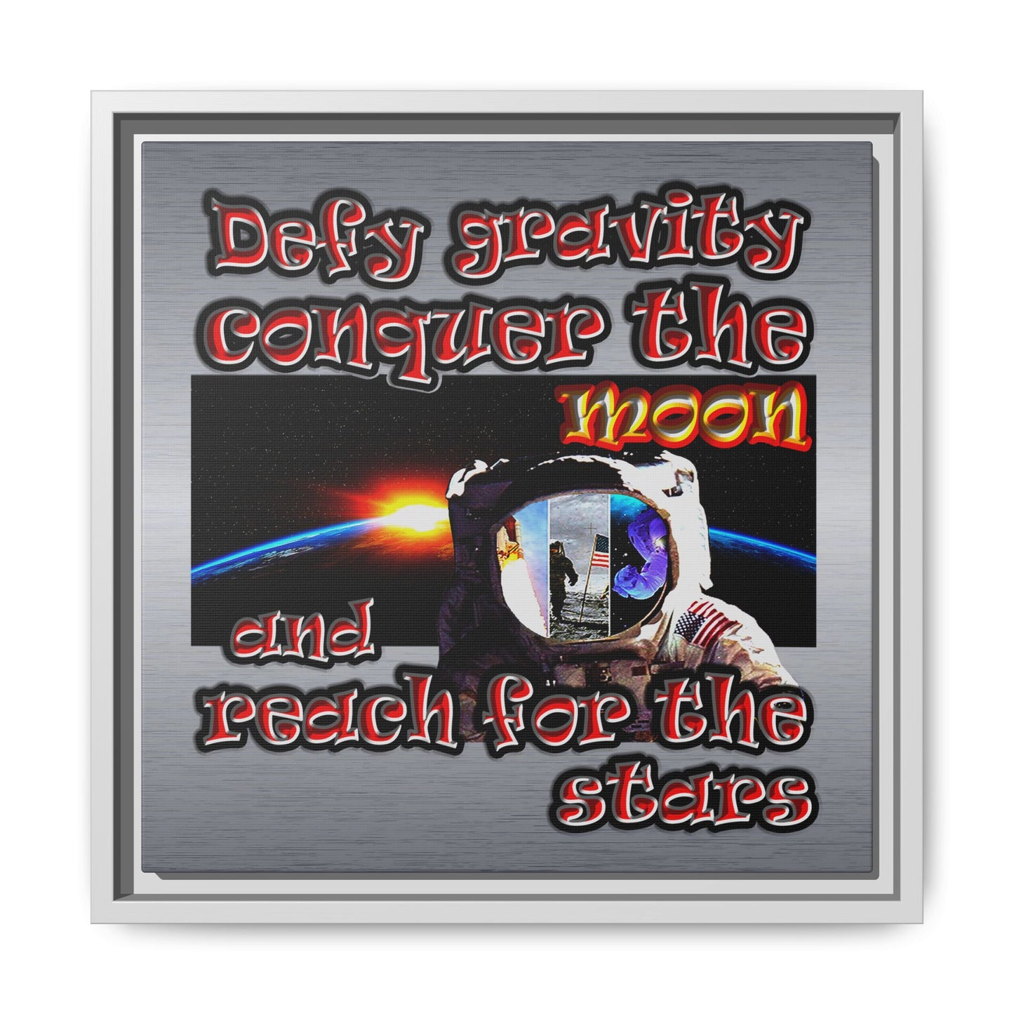 defy conquer reach - framed canvas art (brushed nickel)