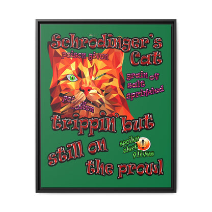 schrodinger's cat - framed canvas art (dark green)