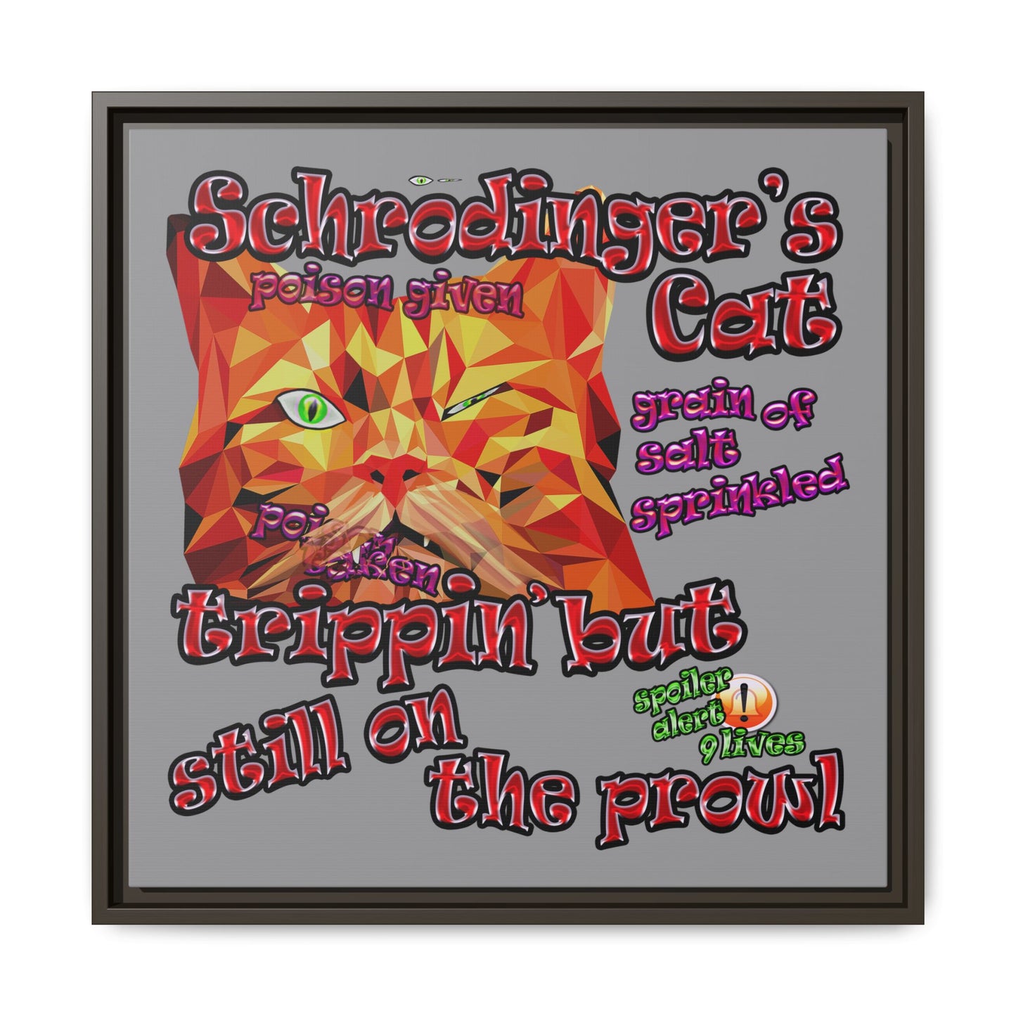 schrodinger's cat - framed canvas art (grey)
