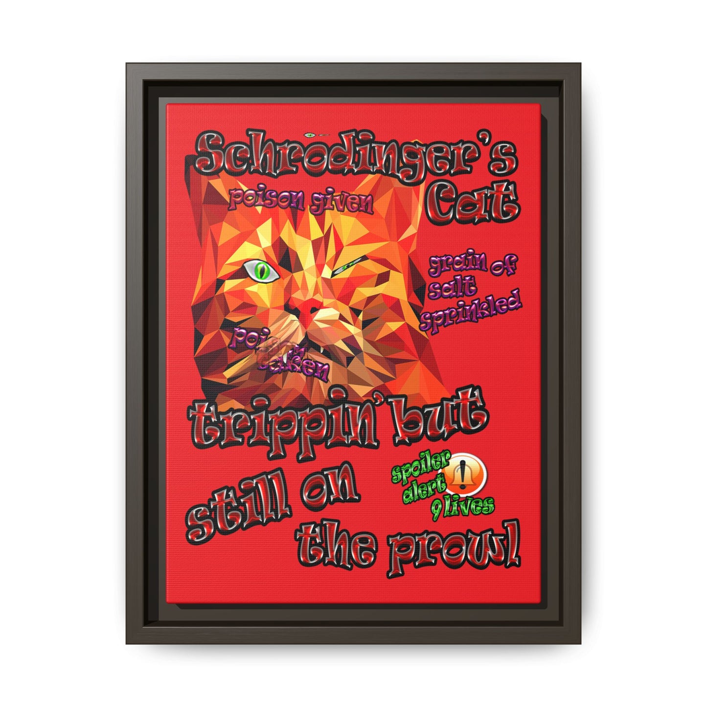 schrodinger's cat - framed canvas art (red)