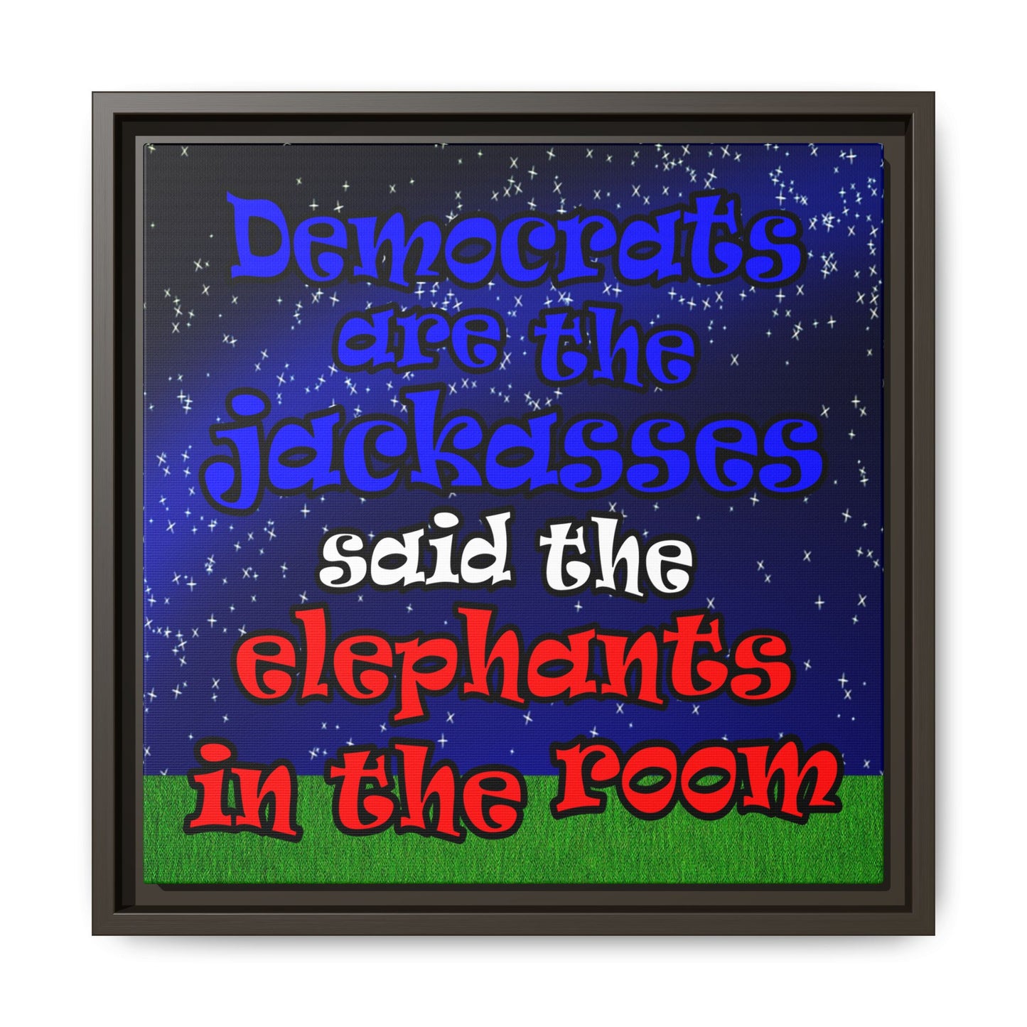 donkeys and elephants - framed canvas art ('snoops' background)