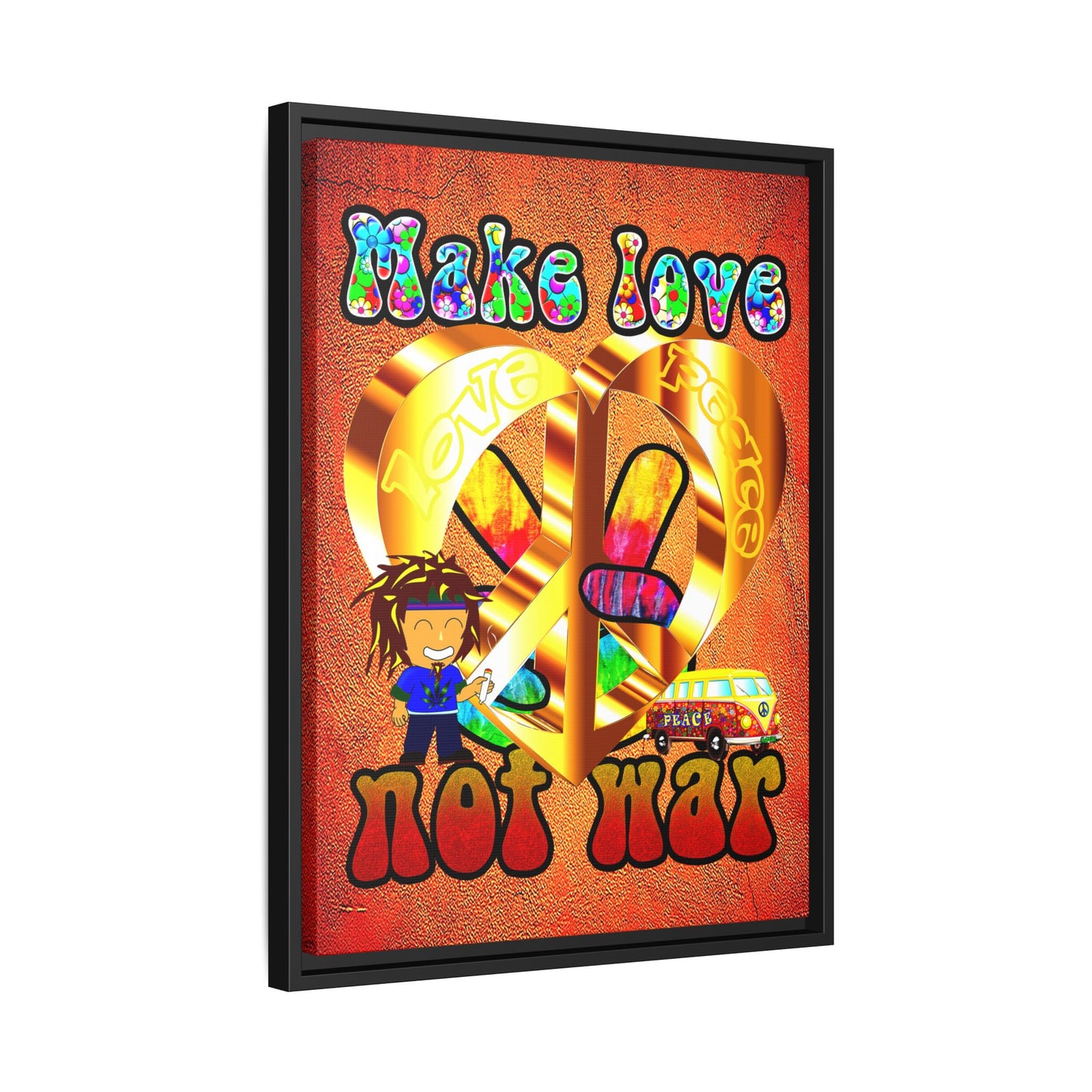 love peace - framed canvas art (burnt orange)