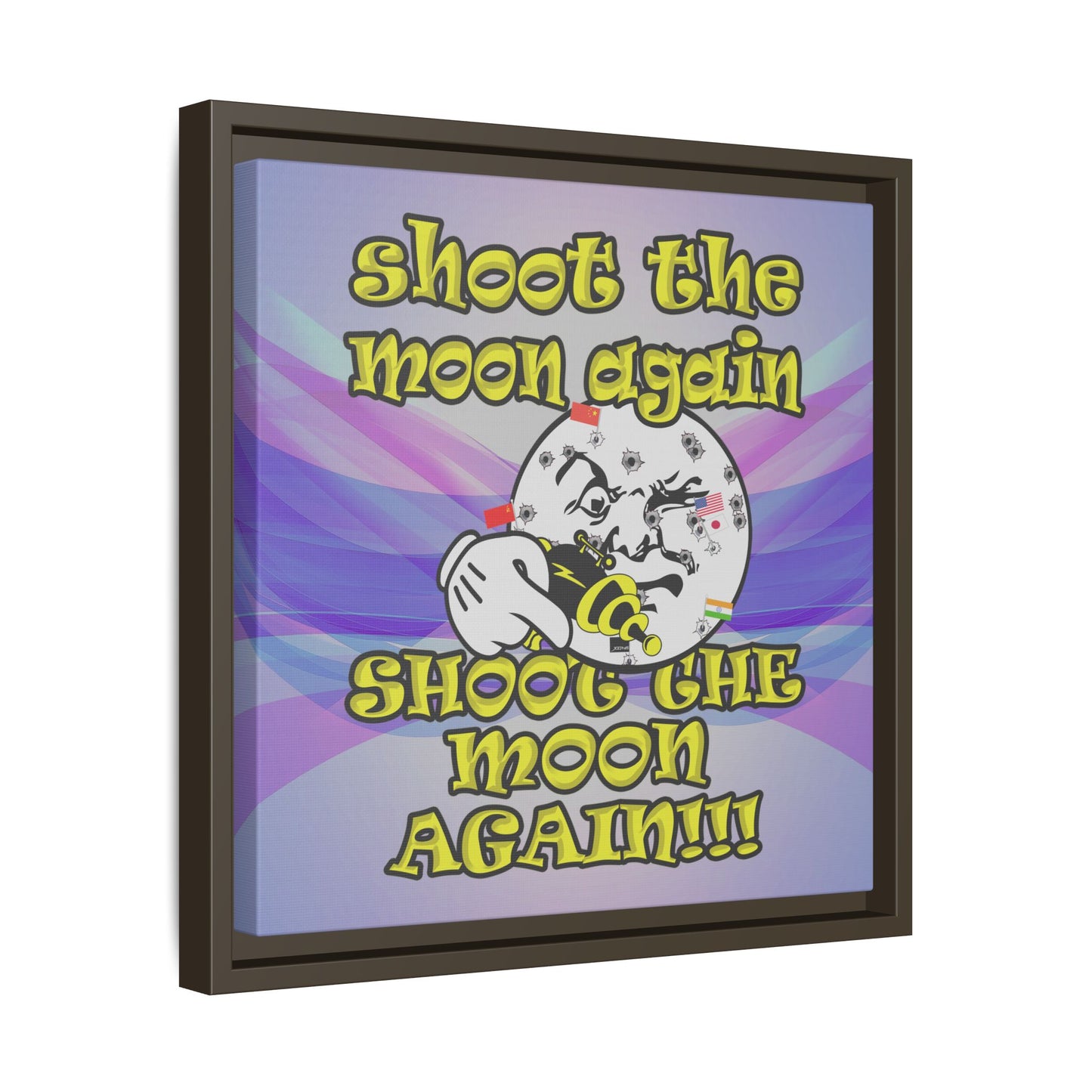 shoot the moon again - framed canvas art (light blue-pink wave)