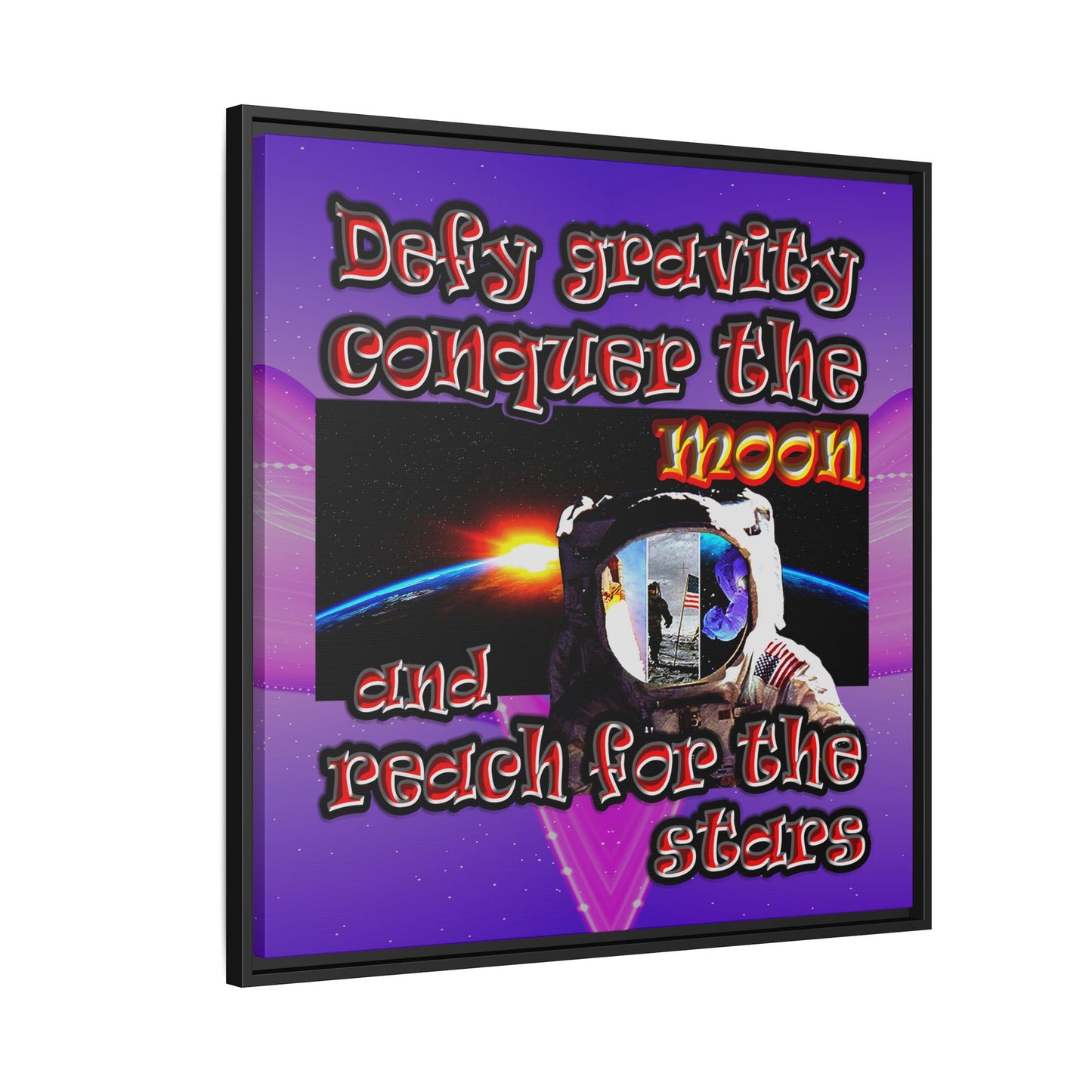 defy conquer reach - framed canvas art (purple-pink wave)