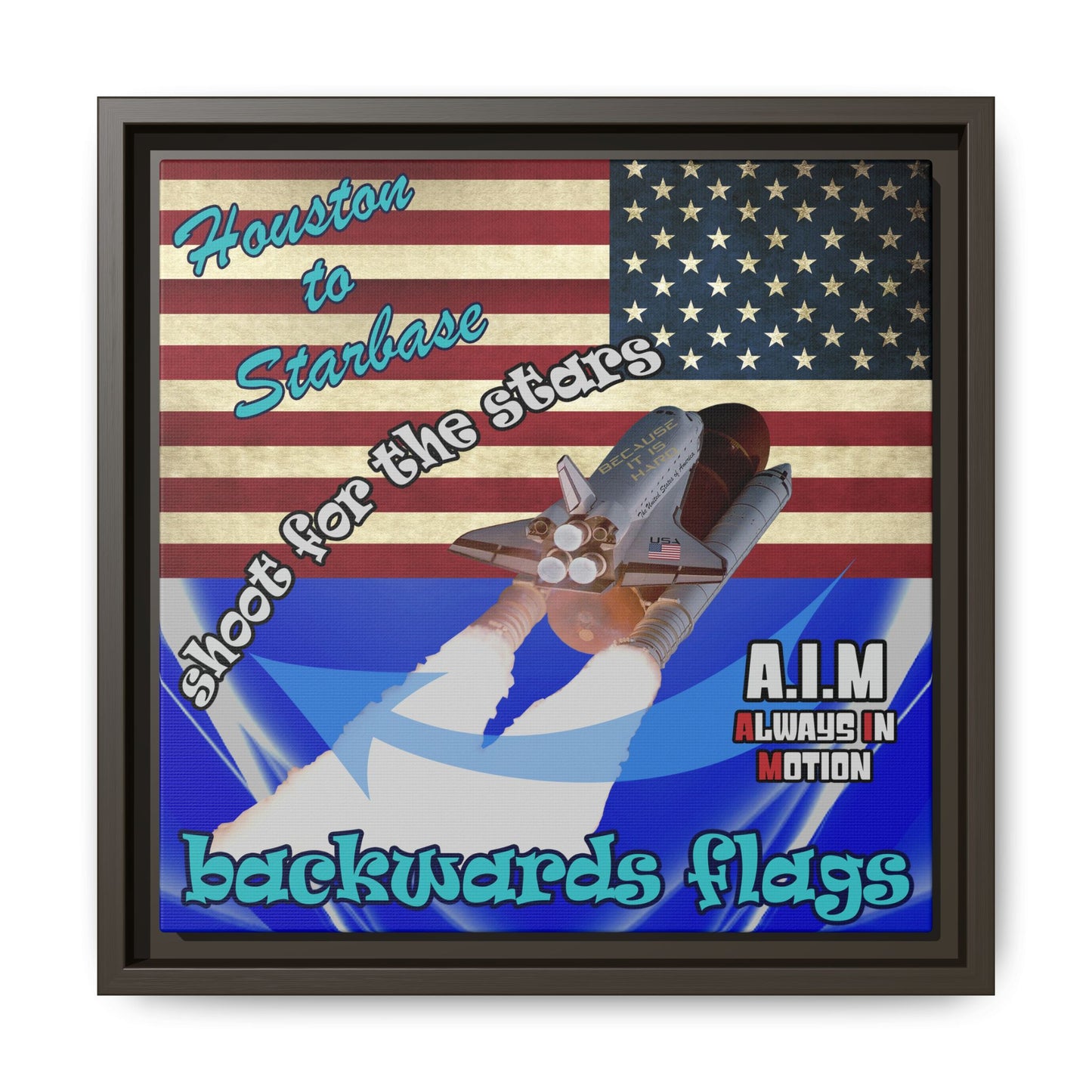 shoot for the stars - framed canvas art (blue-white wave)