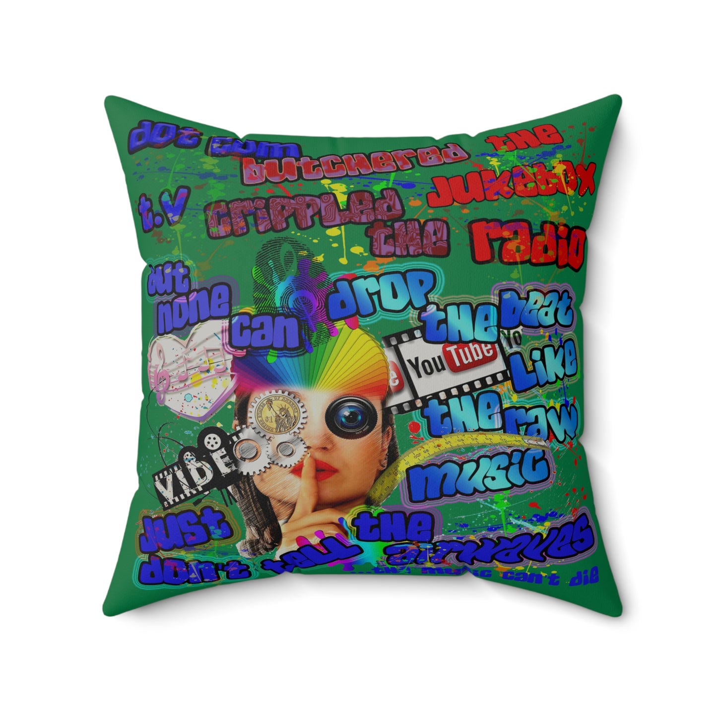 drop the beat - Faux Suede Square Pillow - (dark green)