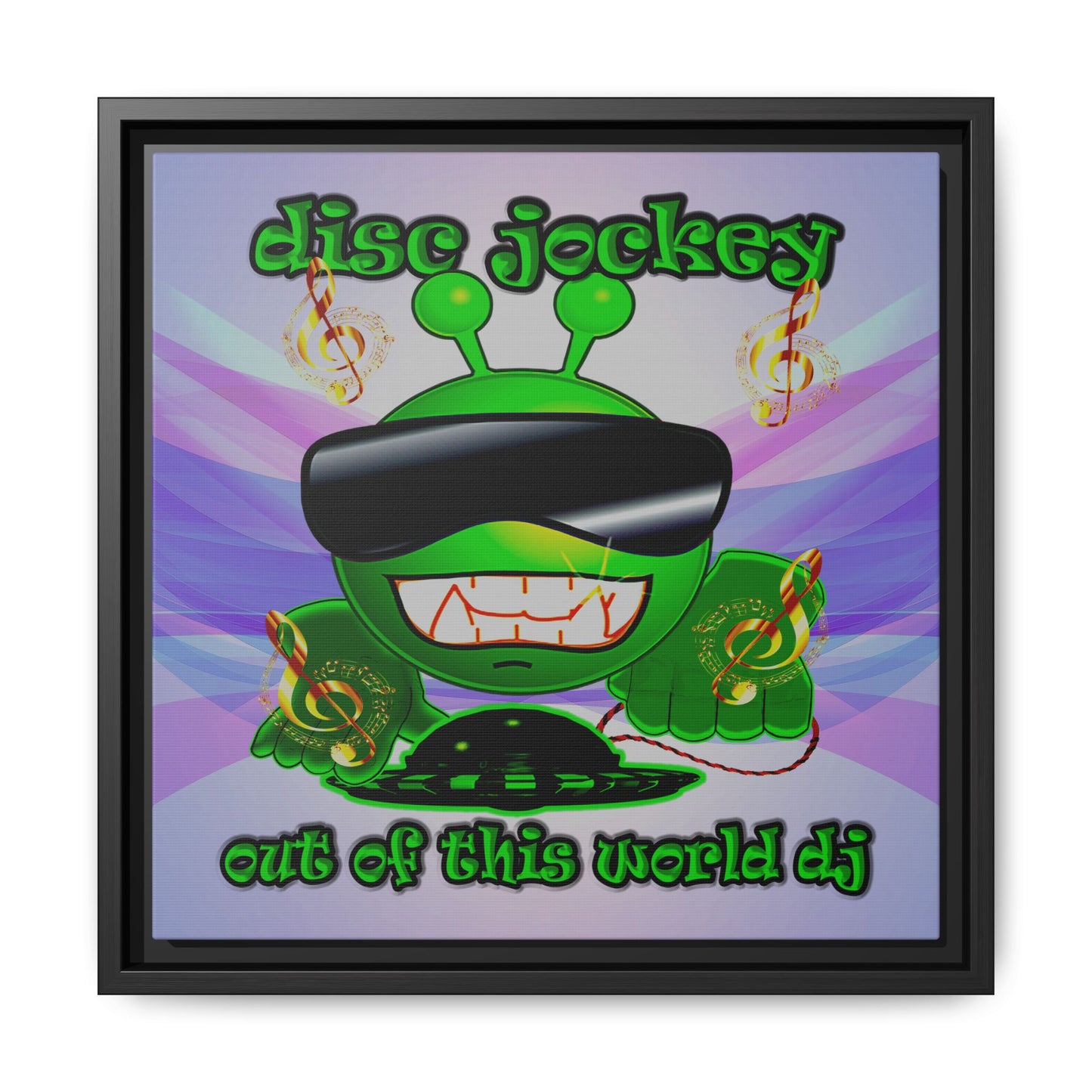 disc jockey - framed canvas art (light blue-pink wave)