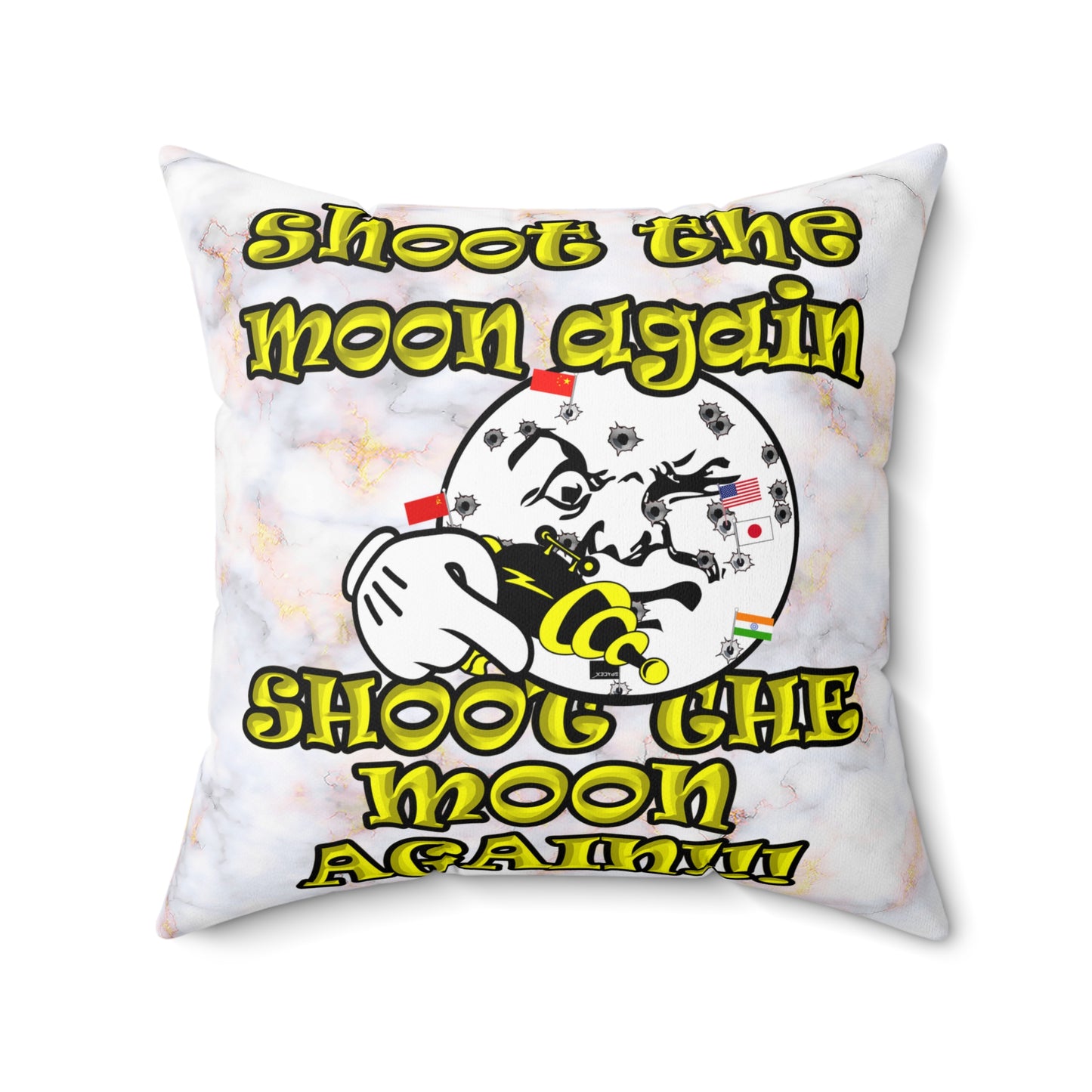 shoot the moon again - Spun Polyester Square Pillow - (white marble)