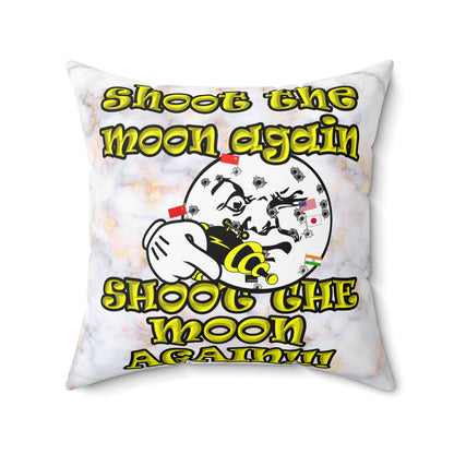 shoot the moon again - Spun Polyester Square Pillow - (white marble)