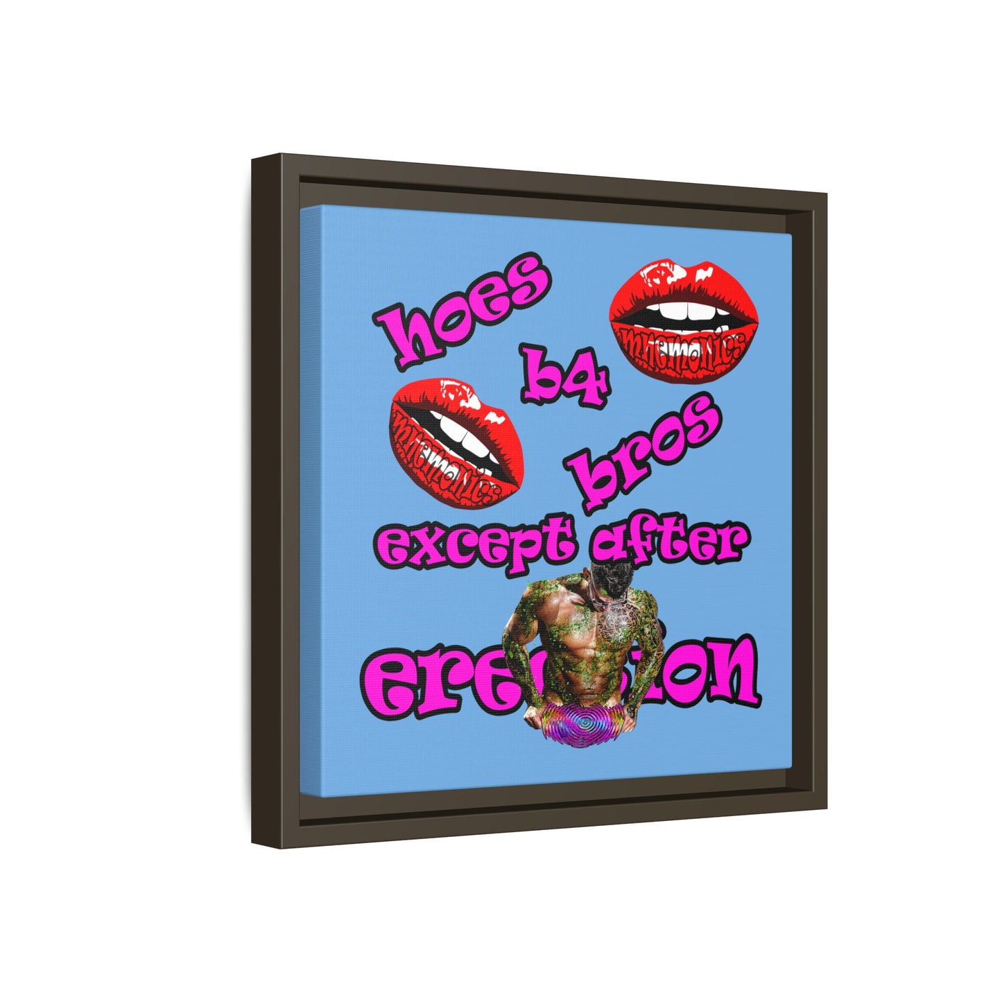 hoes b4 bros - framed canvas art (light blue)