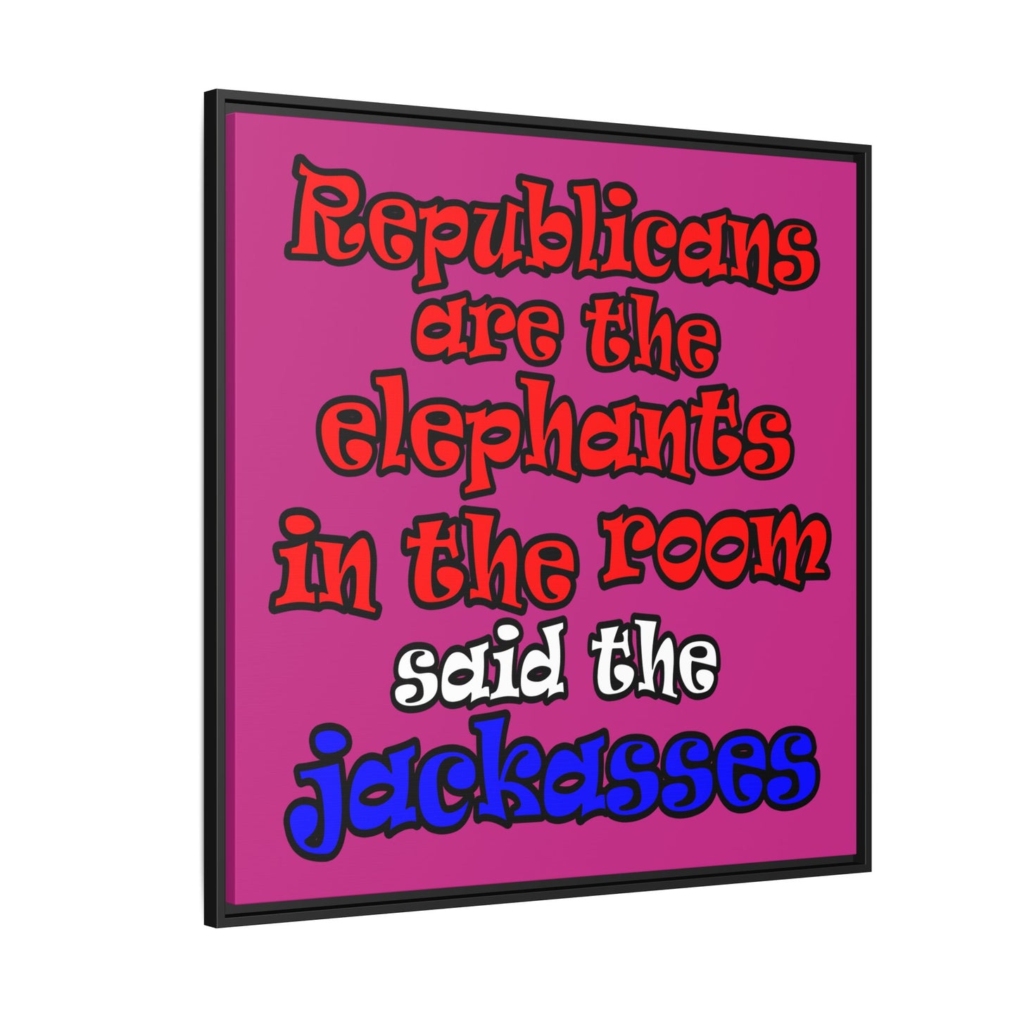 donkeys and elephants - framed canvas art (pink)