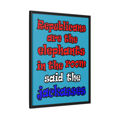 donkeys and elephants - framed canvas art (turquoise)