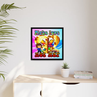 love peace - framed canvas art (light blue-pink wave)