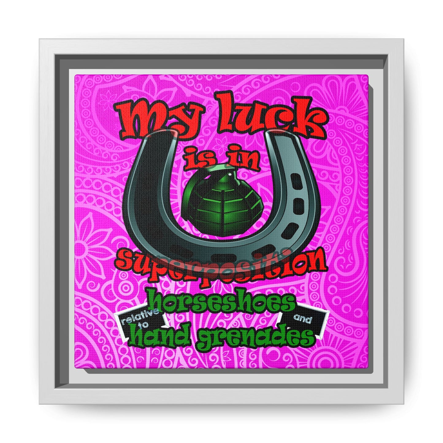 my luck - framed canvas art (pink swirl)