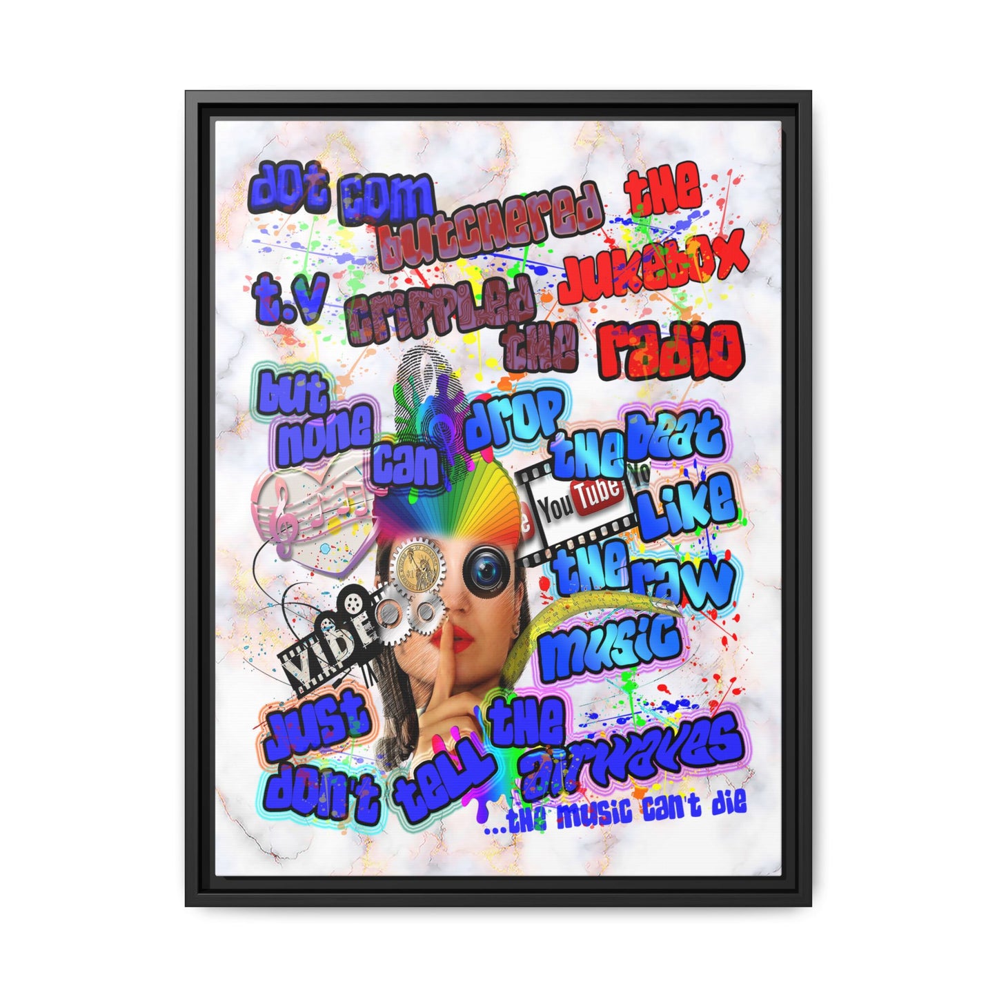drop the beat - framed canvas art (white marble)