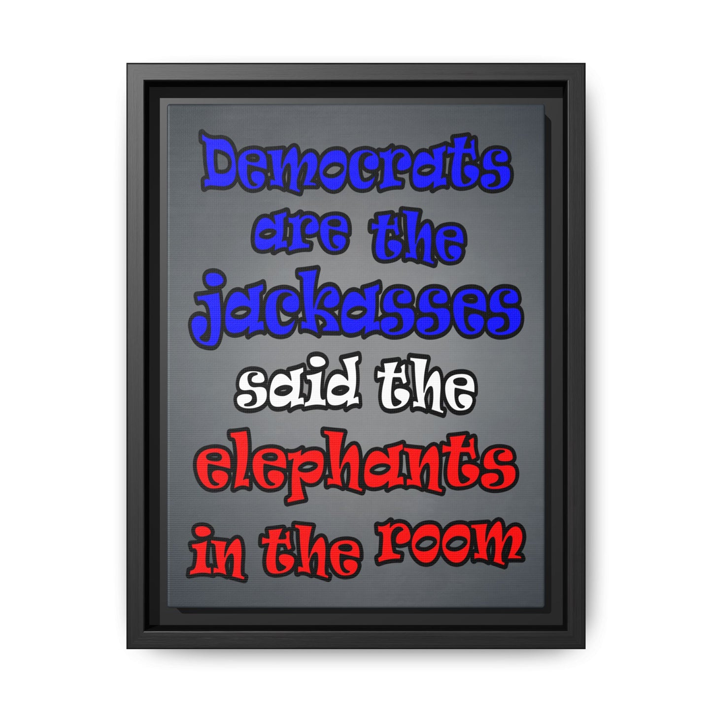 donkeys and elephants - framed canvas art (grey-light grey)