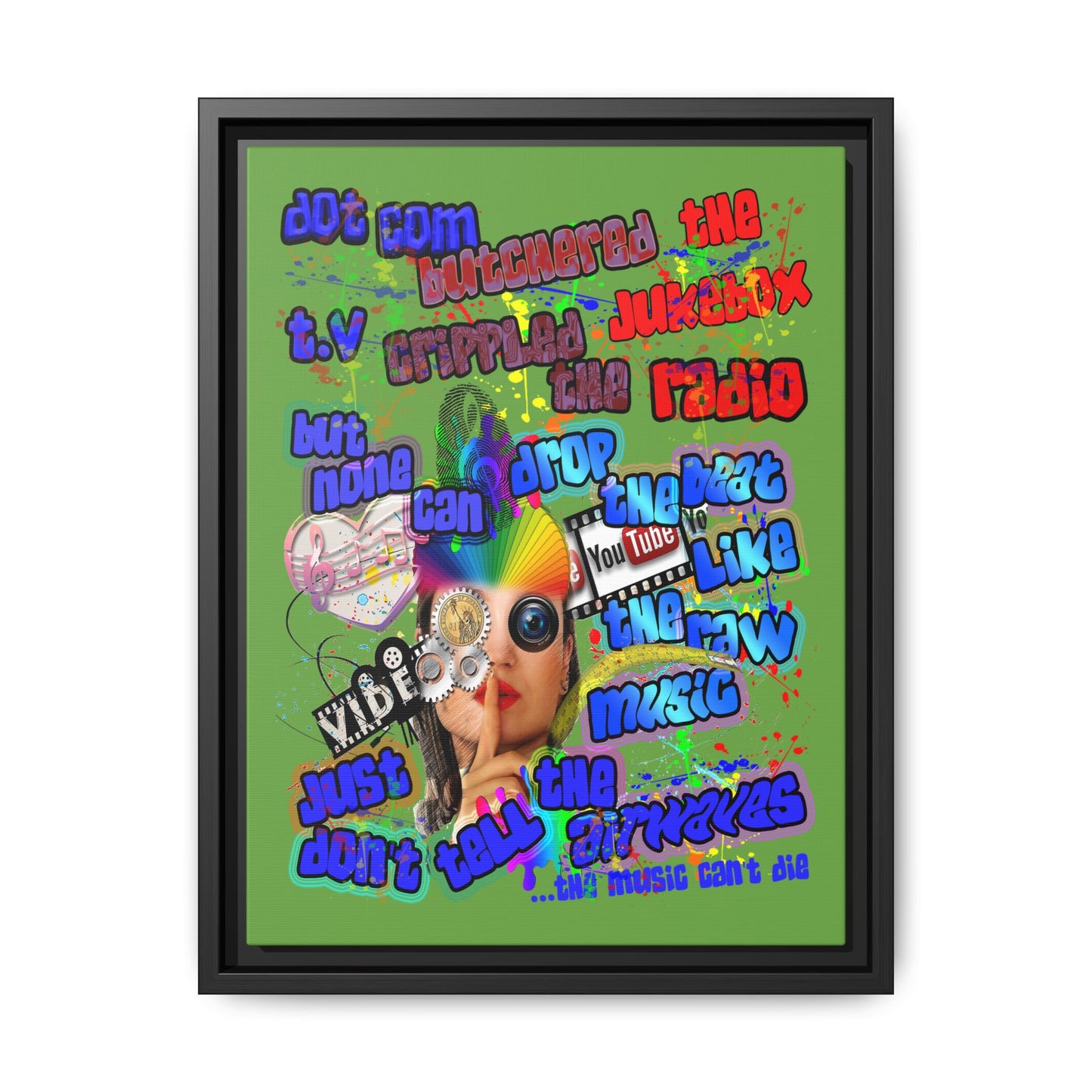 drop the beat - framed canvas art (green)